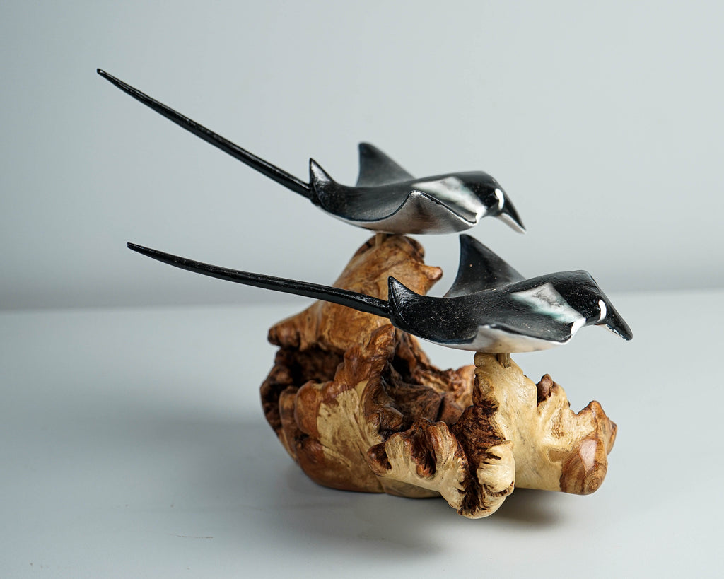 Black Manta Ray Duo Statue, Wooden Art, Painted, Unique Sculpture, Handmade, Housewarming, Beach Decoration, Lucky Gifts, Couples Gift