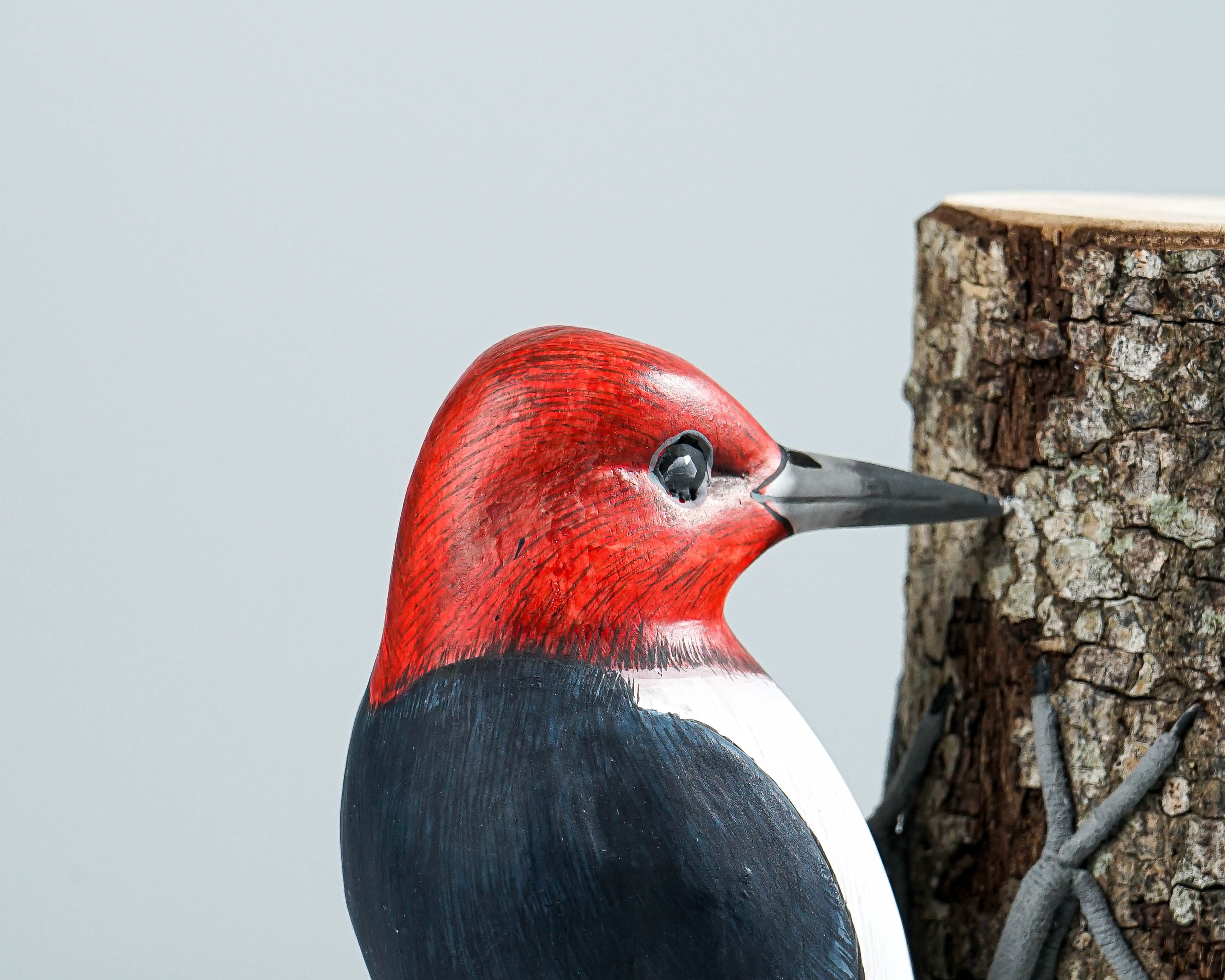 Red-Headed Woodpecker Sculpture 7.5in Tall Hand-Carved Colorful Bird Wood Decor