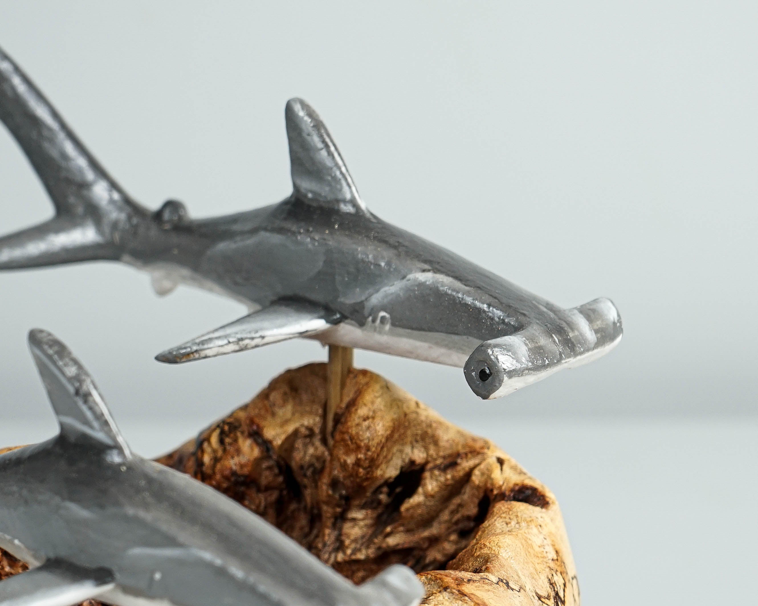 Grey Hammerhead Shark Duo Statue, Wooden Art, Painted, Woodland, Unique Sculpture, Ocean Decor, Handcrafted, Bedroom Decor, Gift for Her
