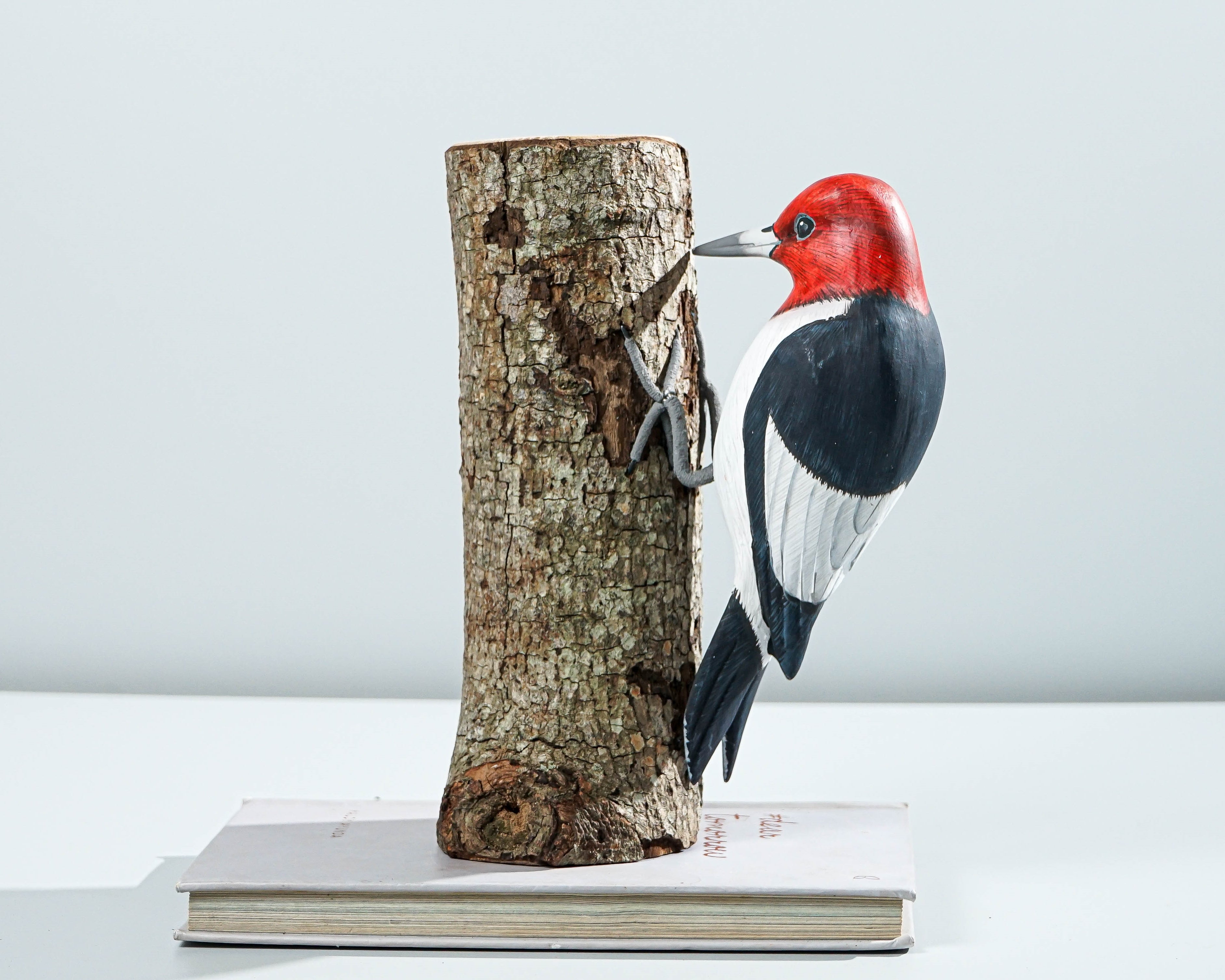 Red-Headed Woodpecker Sculpture 7.5in Tall Hand-Carved Colorful Bird Wood Decor