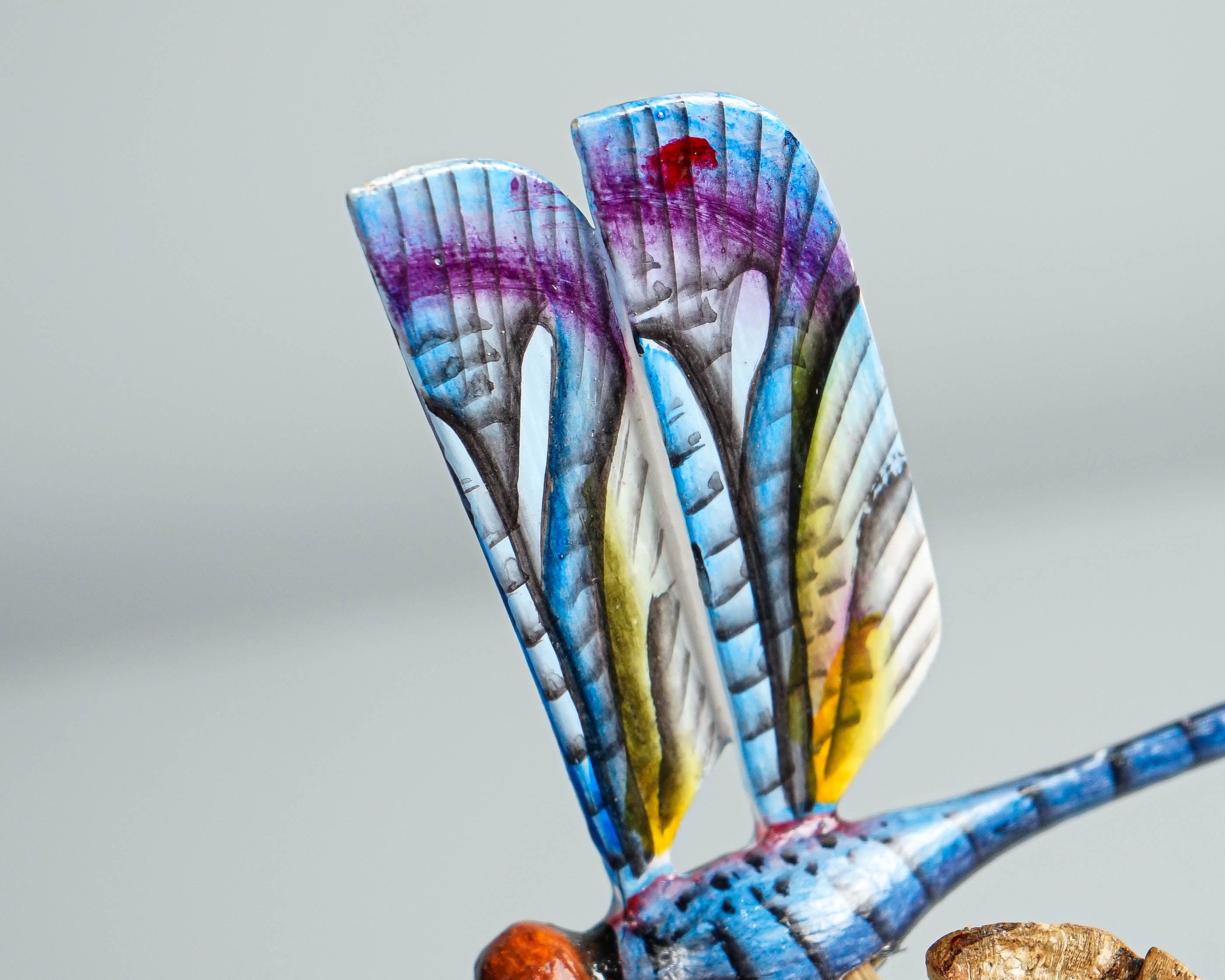 Dragonfly on flower, Colored dragonfly, Blue dragonfly statue, Tropical decor, Wood Figurine, Office Decoration, Birthday Gift, Best Gift