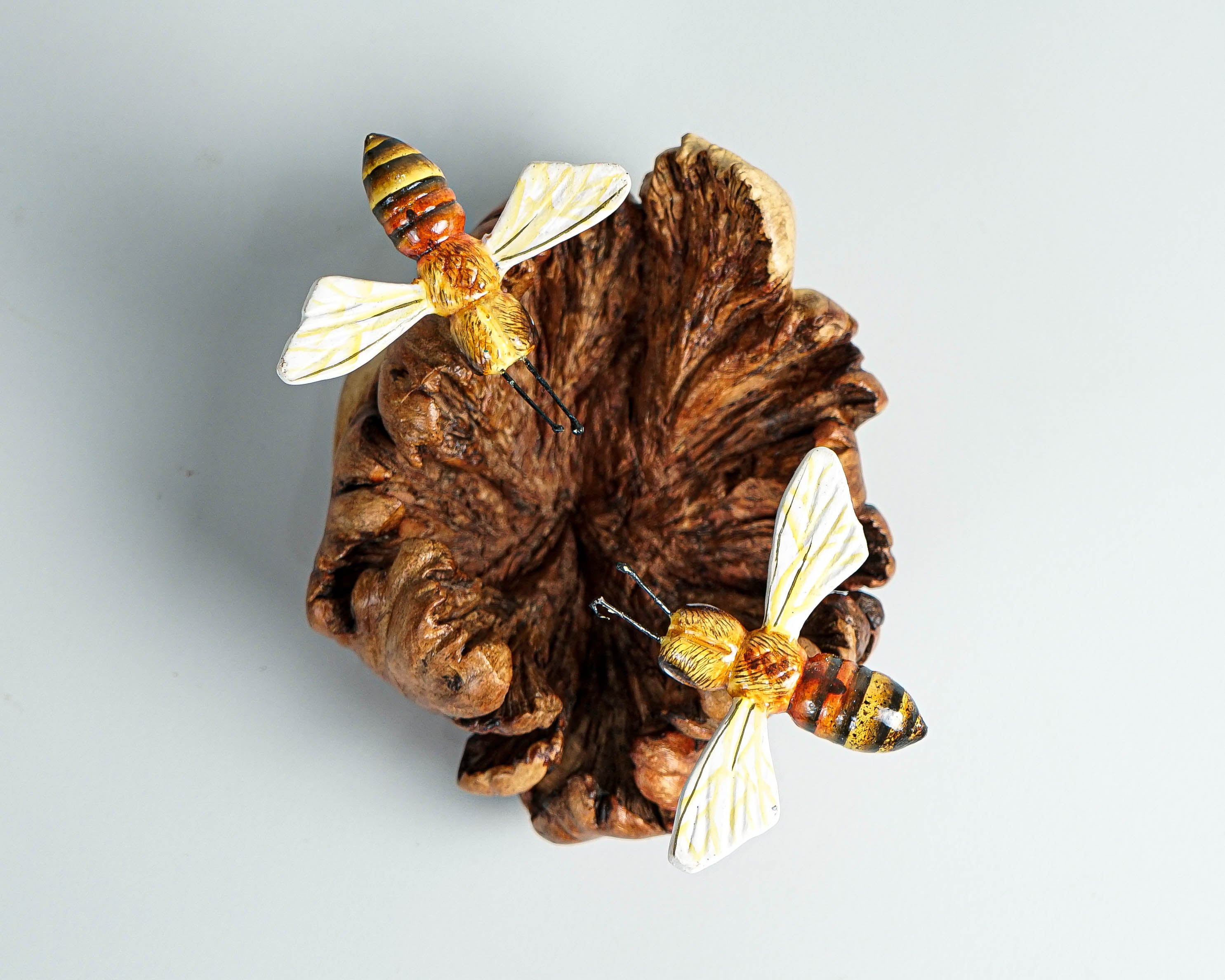 Bees on Comb, Colored Bee, Bee Statue, Tropical Decoration, Handmade, Wood Figurine, Natural Piece, Bee Wall Decor, Wall Art, Valentines Day