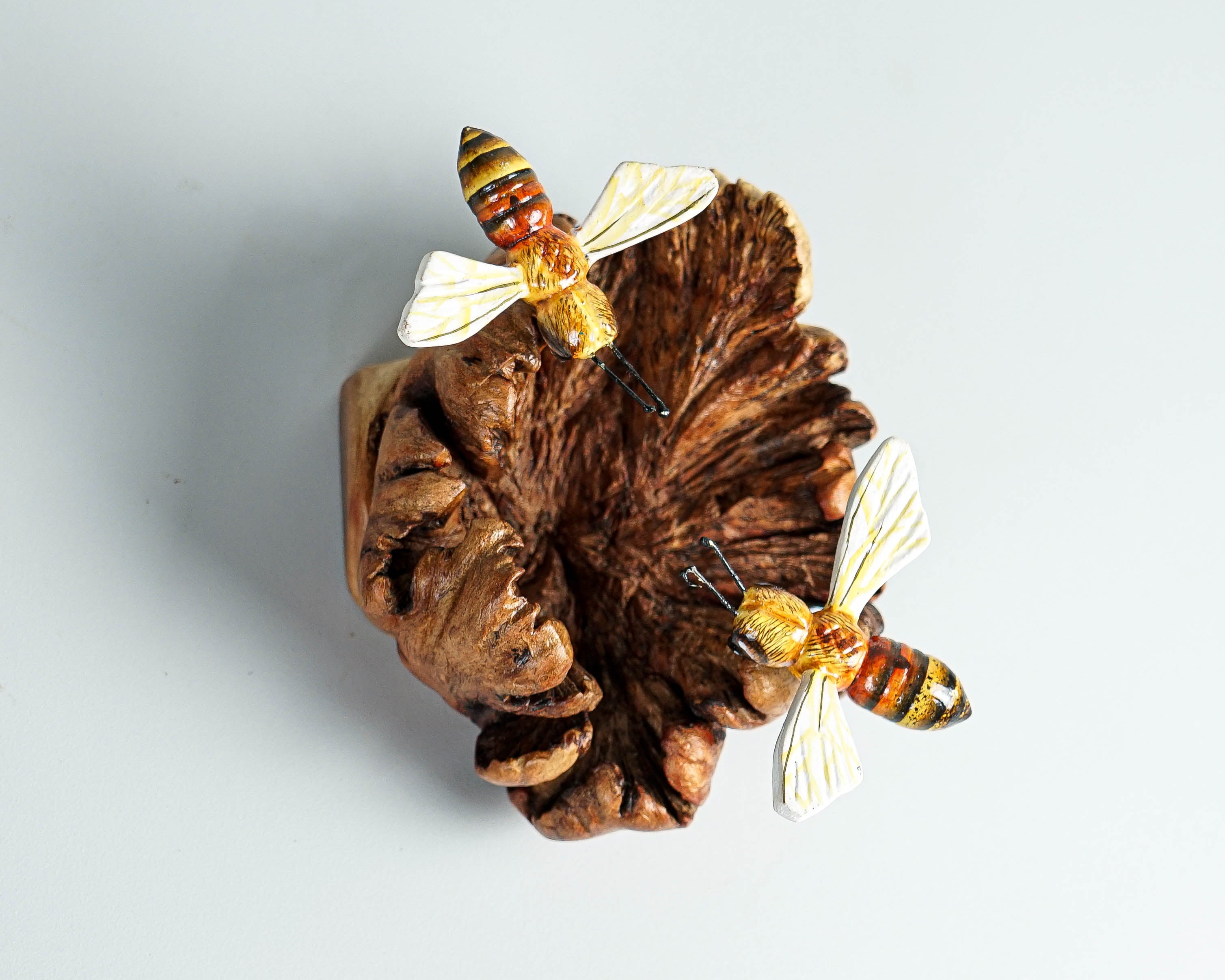 Bees on Comb, Colored Bee, Bee Statue, Tropical Decoration, Handmade, Wood Figurine, Natural Piece, Bee Wall Decor, Wall Art, Valentines Day
