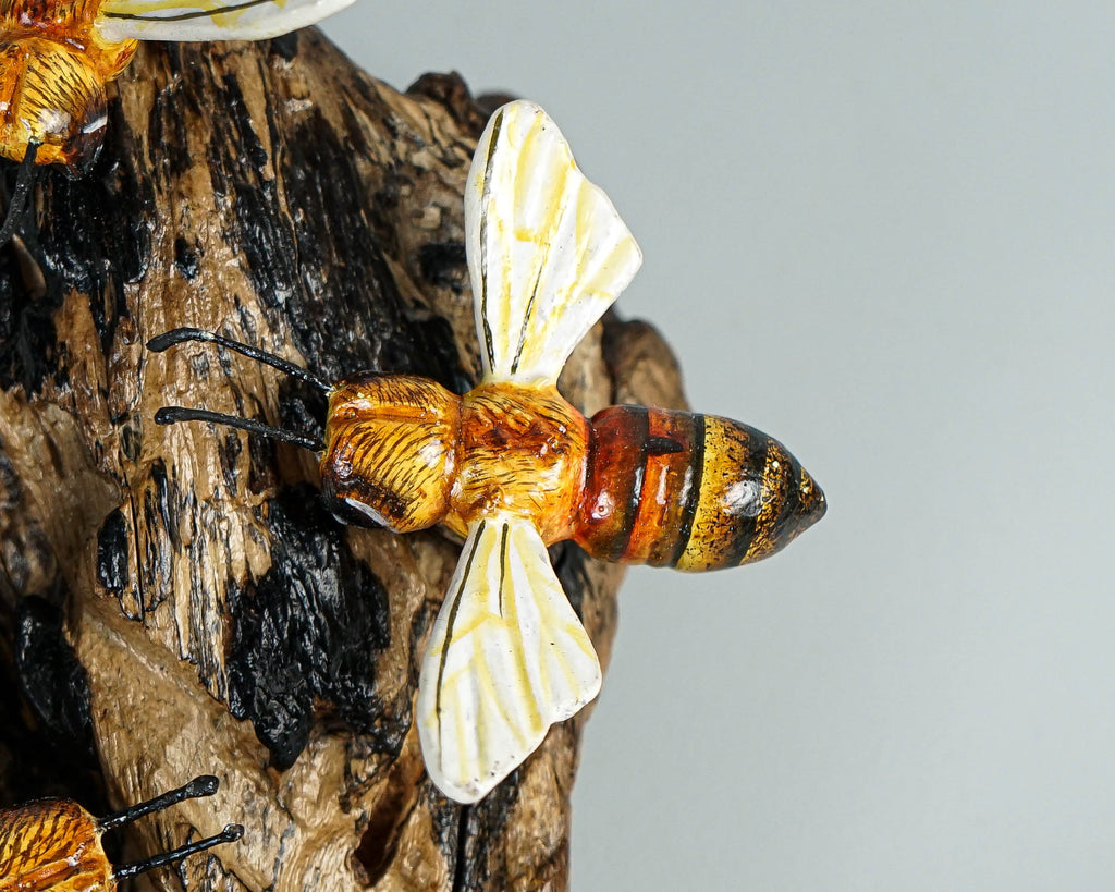 Bee Comb Statue, Bees Figurine, Wood Carving, Handmade, Painted Bee, Bee Wall Hanging, Animal Wall Decor, Unique Decoration, Lucky Gifts
