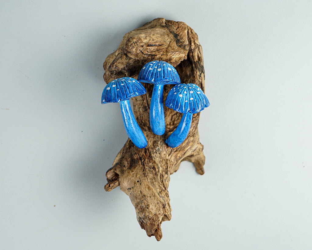 Blue Hanging Mushroom Sculpture, Wall Statue, Fairy Mushroom, Miniature, Magical, Forest Decor, Home Decor, Appreciated Gift, Surprise Gift