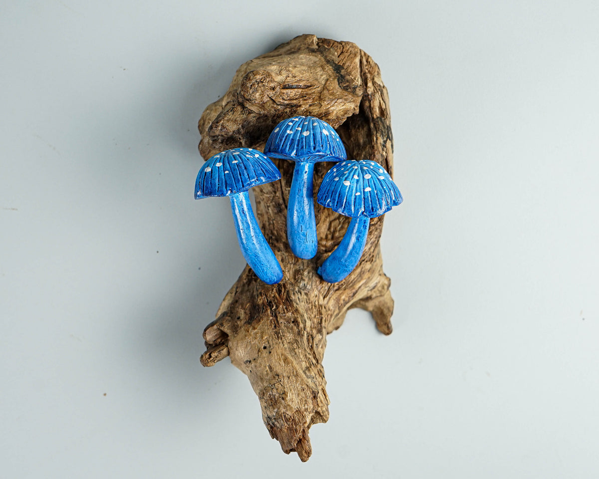 Blue Hanging Mushroom Sculpture, Wall Statue, Fairy Mushroom, Miniature, Magical, Forest Decor, Home Decor, Appreciated Gift, Surprise Gift