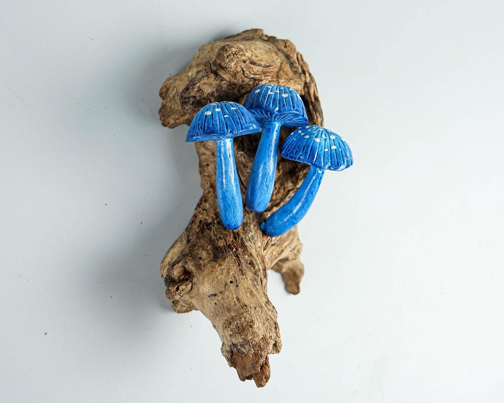 Blue Hanging Mushroom Sculpture, Wall Statue, Fairy Mushroom, Miniature, Magical, Forest Decor, Home Decor, Appreciated Gift, Surprise Gift
