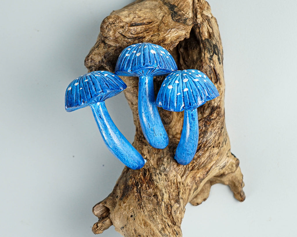 Blue Hanging Mushroom Sculpture, Wall Statue, Fairy Mushroom, Miniature, Magical, Forest Decor, Home Decor, Appreciated Gift, Surprise Gift