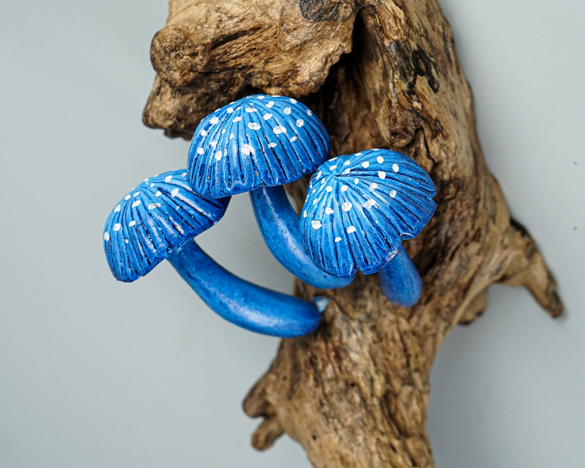 Blue Hanging Mushroom Sculpture, Wall Statue, Fairy Mushroom, Miniature, Magical, Forest Decor, Home Decor, Appreciated Gift, Surprise Gift