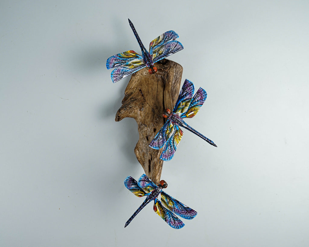 Hanging Blue Dragonflies Sculpture, Wall Decor, Wood Carving, Beautiful Figurine, Art, Unique, Handmade, Gift for Mother, Birthday Gift