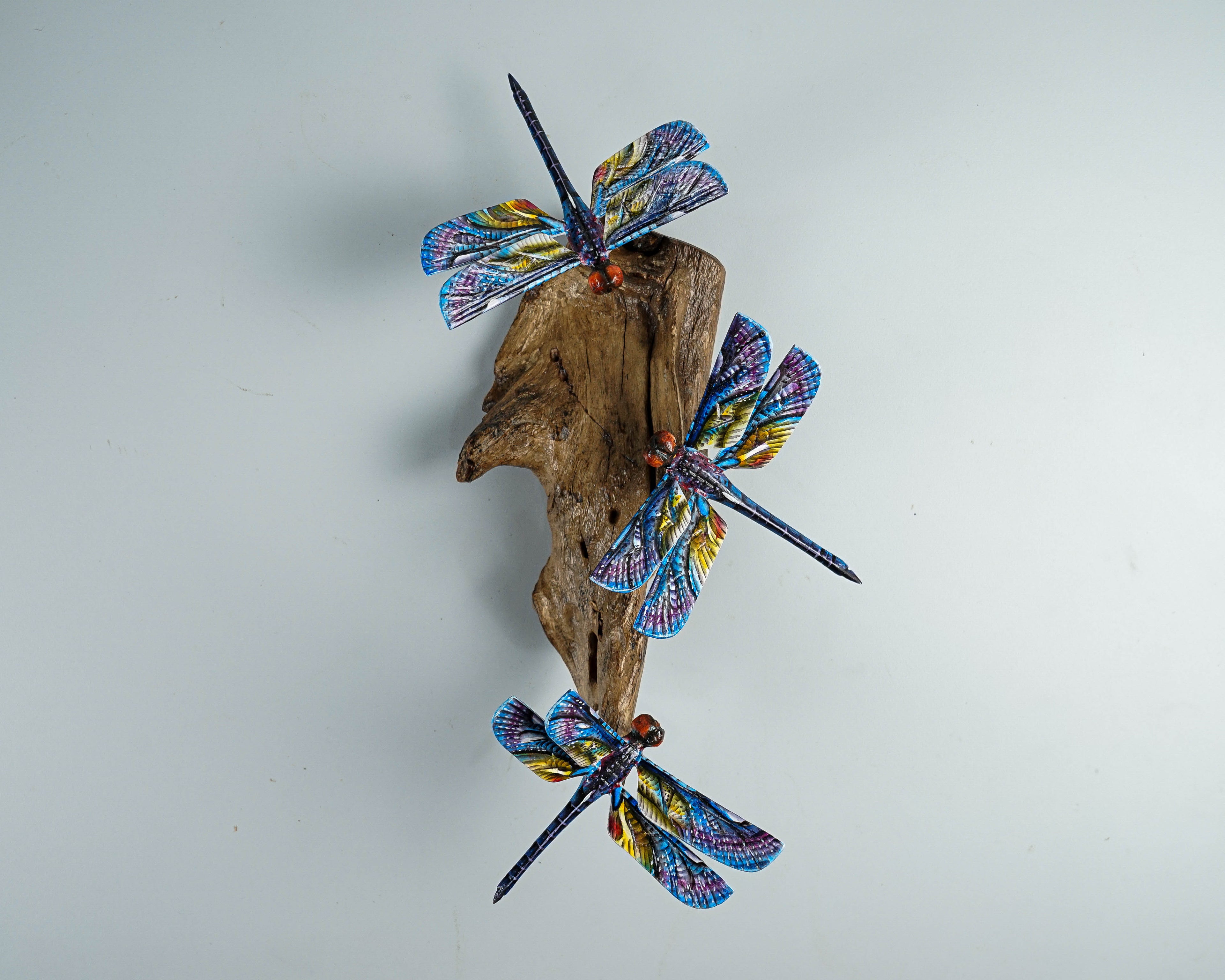 Hanging Blue Dragonflies Sculpture, Wall Decor, Wood Carving, Beautiful Figurine, Art, Unique, Handmade, Gift for Mother, Birthday Gift