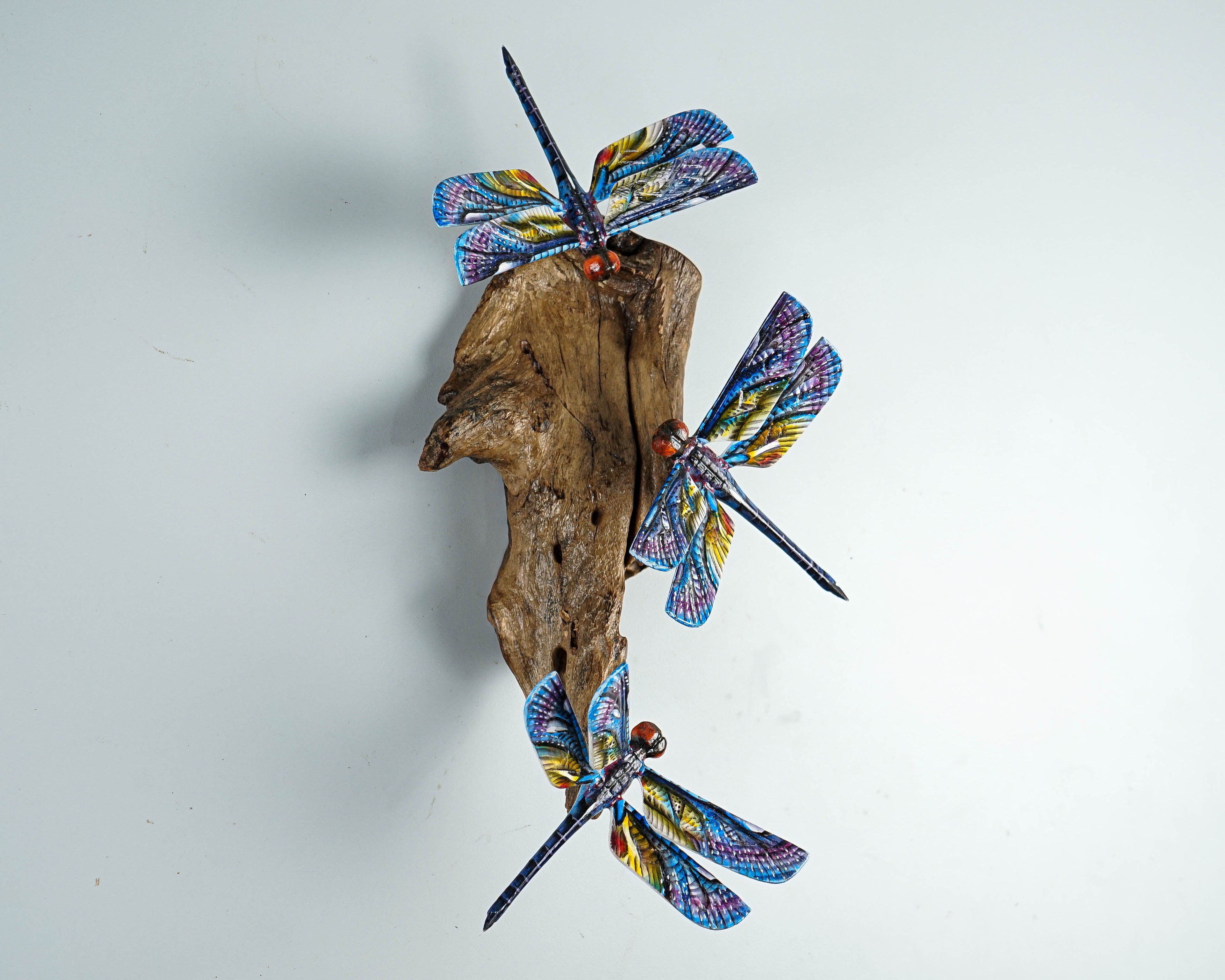 Hanging Blue Dragonflies Sculpture, Wall Decor, Wood Carving, Beautiful Figurine, Art, Unique, Handmade, Gift for Mother, Birthday Gift