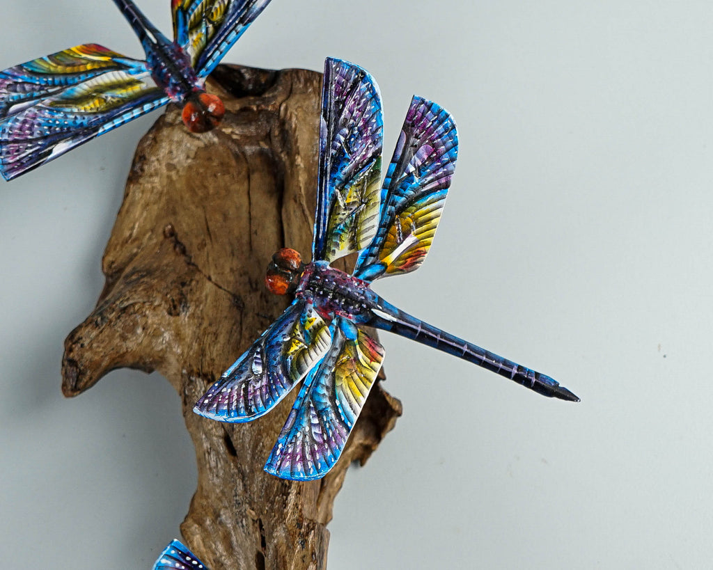 Hanging Blue Dragonflies Sculpture, Wall Decor, Wood Carving, Beautiful Figurine, Art, Unique, Handmade, Gift for Mother, Birthday Gift