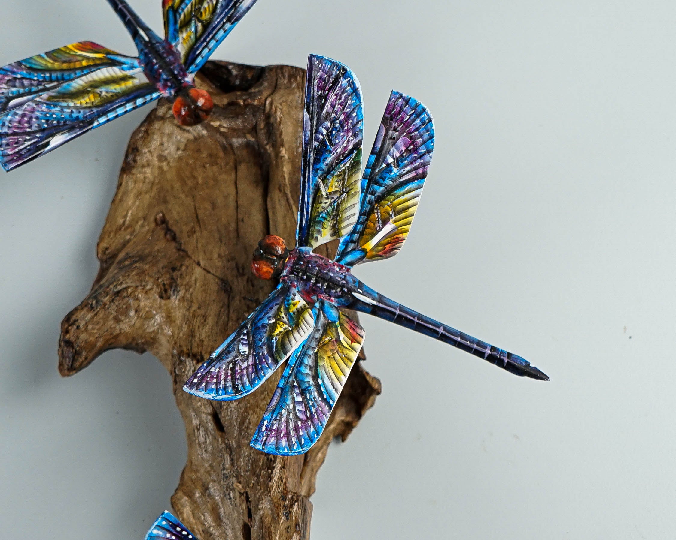 Hanging Blue Dragonflies Sculpture, Wall Decor, Wood Carving, Beautiful Figurine, Art, Unique, Handmade, Gift for Mother, Birthday Gift