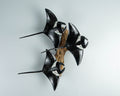 Black Manta Ray Trio Wall Statue, Hanging Sculpture, Handcrafted, Wooden Art, Artwork, Painted, Unique, Ocean Decor, Nautical, Wife Gift