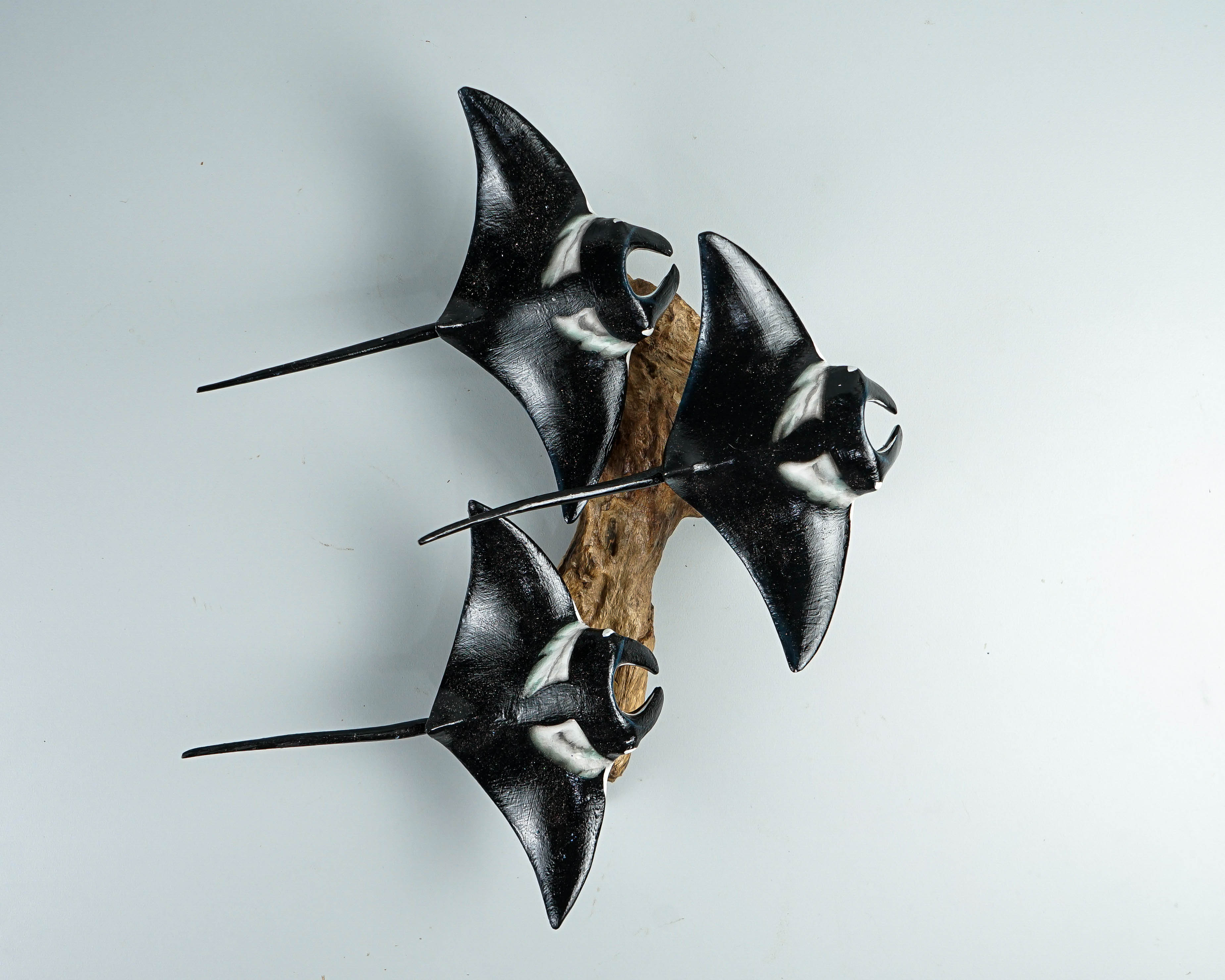 Black Manta Ray Trio Wall Statue, Hanging Sculpture, Handcrafted, Wooden Art, Artwork, Painted, Unique, Ocean Decor, Nautical, Wife Gift