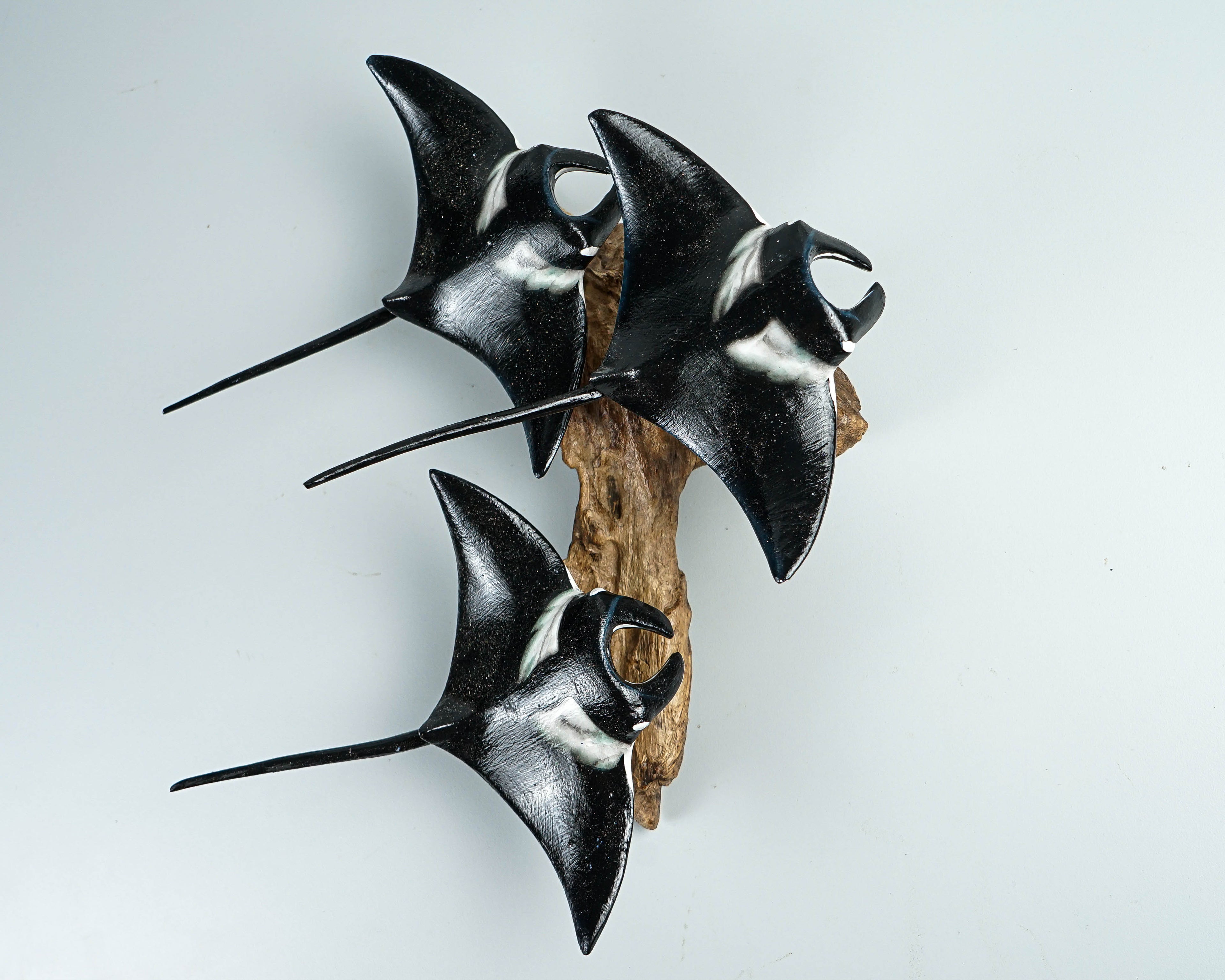 Black Manta Ray Trio Wall Statue, Hanging Sculpture, Handcrafted, Wooden Art, Artwork, Painted, Unique, Ocean Decor, Nautical, Wife Gift