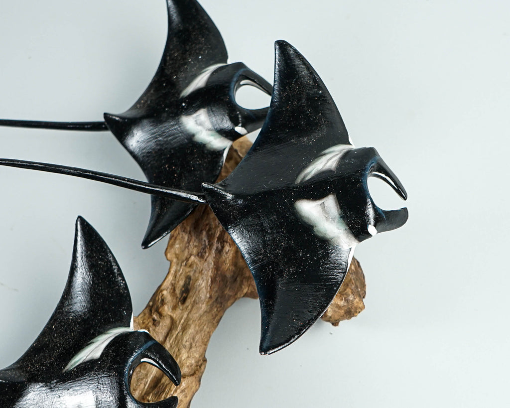 Black Manta Ray Trio Wall Statue, Hanging Sculpture, Handcrafted, Wooden Art, Artwork, Painted, Unique, Ocean Decor, Nautical, Wife Gift