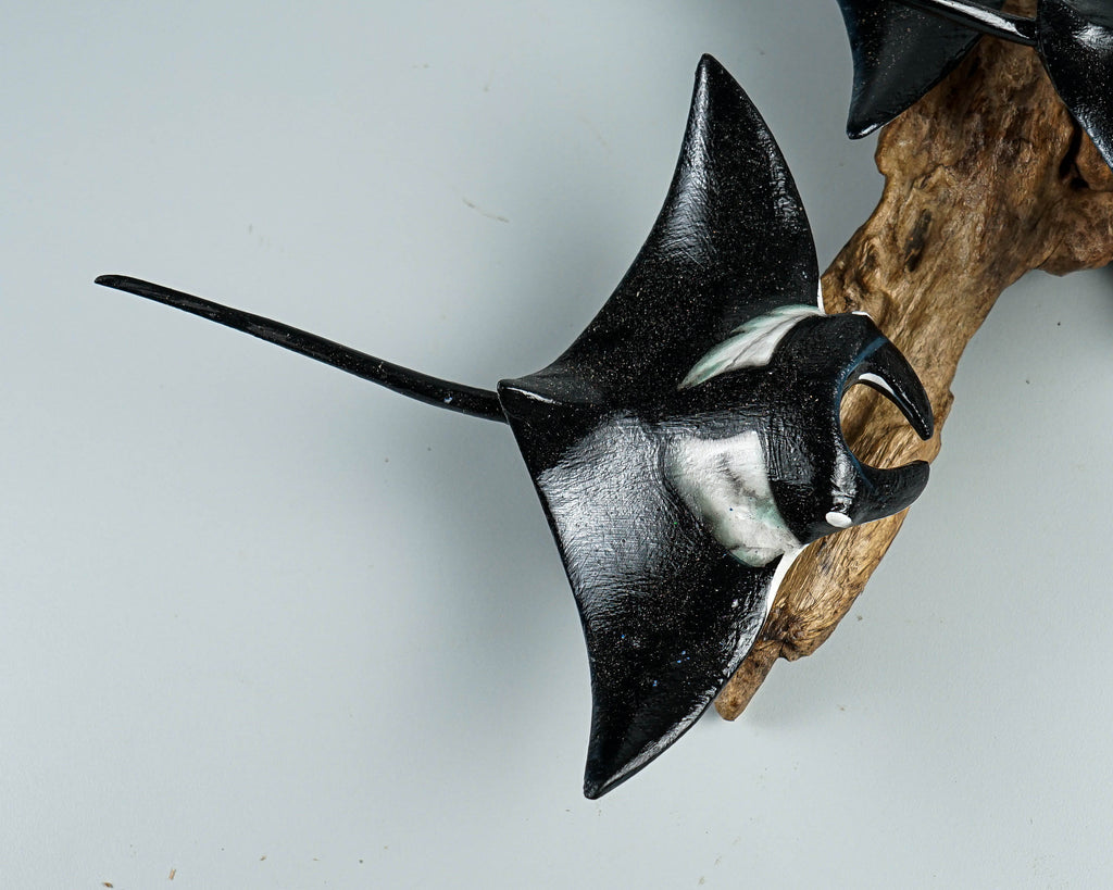 Black Manta Ray Trio Wall Statue, Hanging Sculpture, Handcrafted, Wooden Art, Artwork, Painted, Unique, Ocean Decor, Nautical, Wife Gift