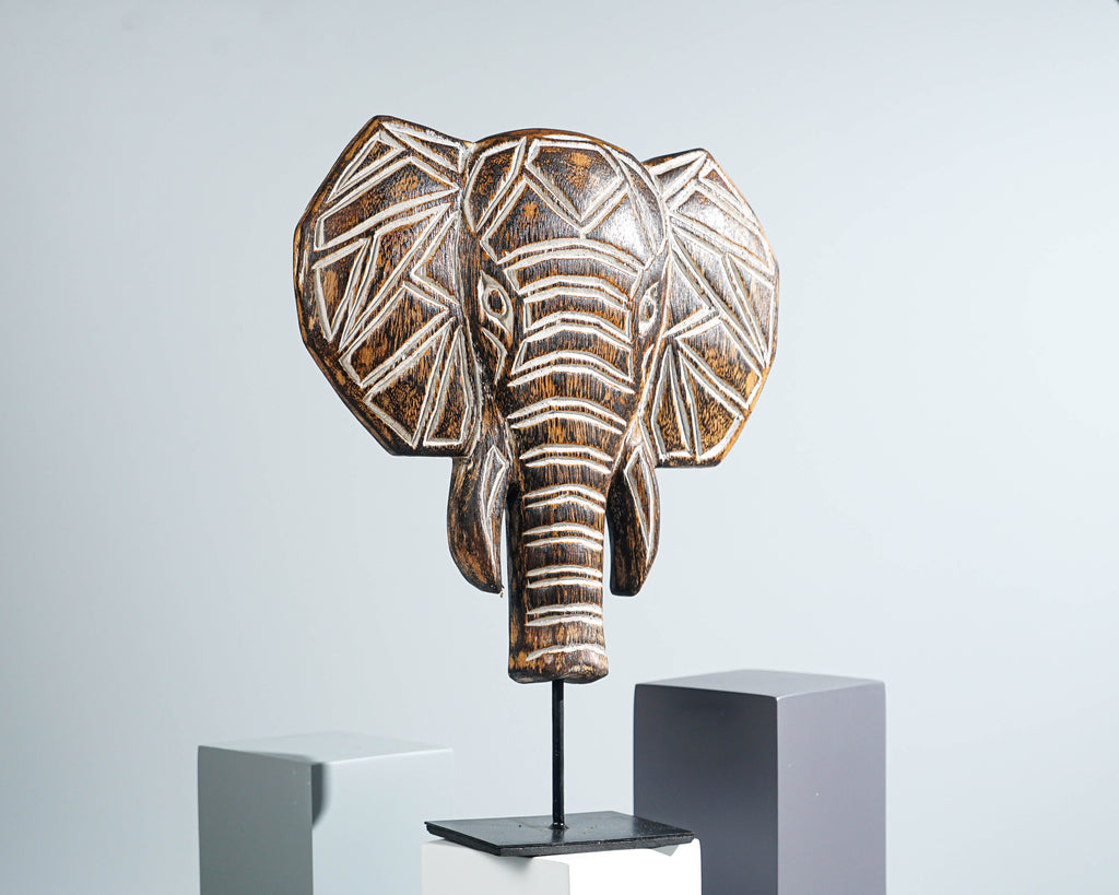 Wooden Traditional Elephant Wall Decor, Elephant on Stand, Animal Statue, Hanging Sculpture, Wood Carving, Office Decor, Gift for Her