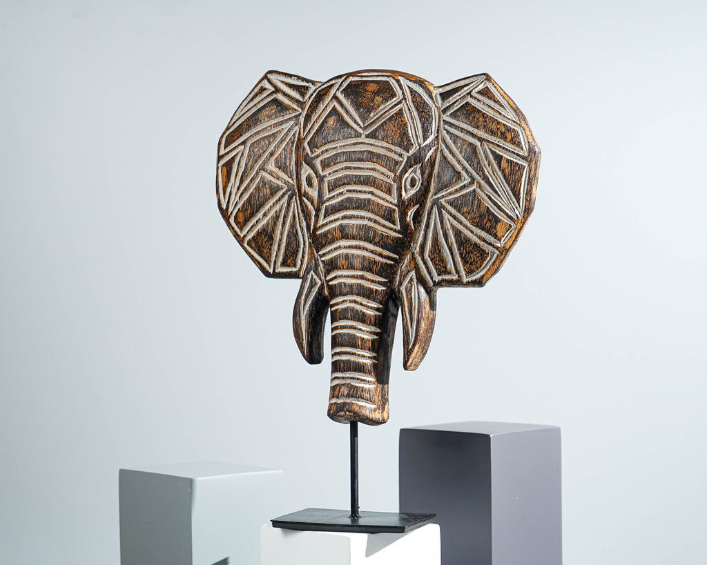 Wooden Traditional Elephant Wall Decor, Elephant on Stand, Animal Statue, Hanging Sculpture, Wood Carving, Office Decor, Gift for Her
