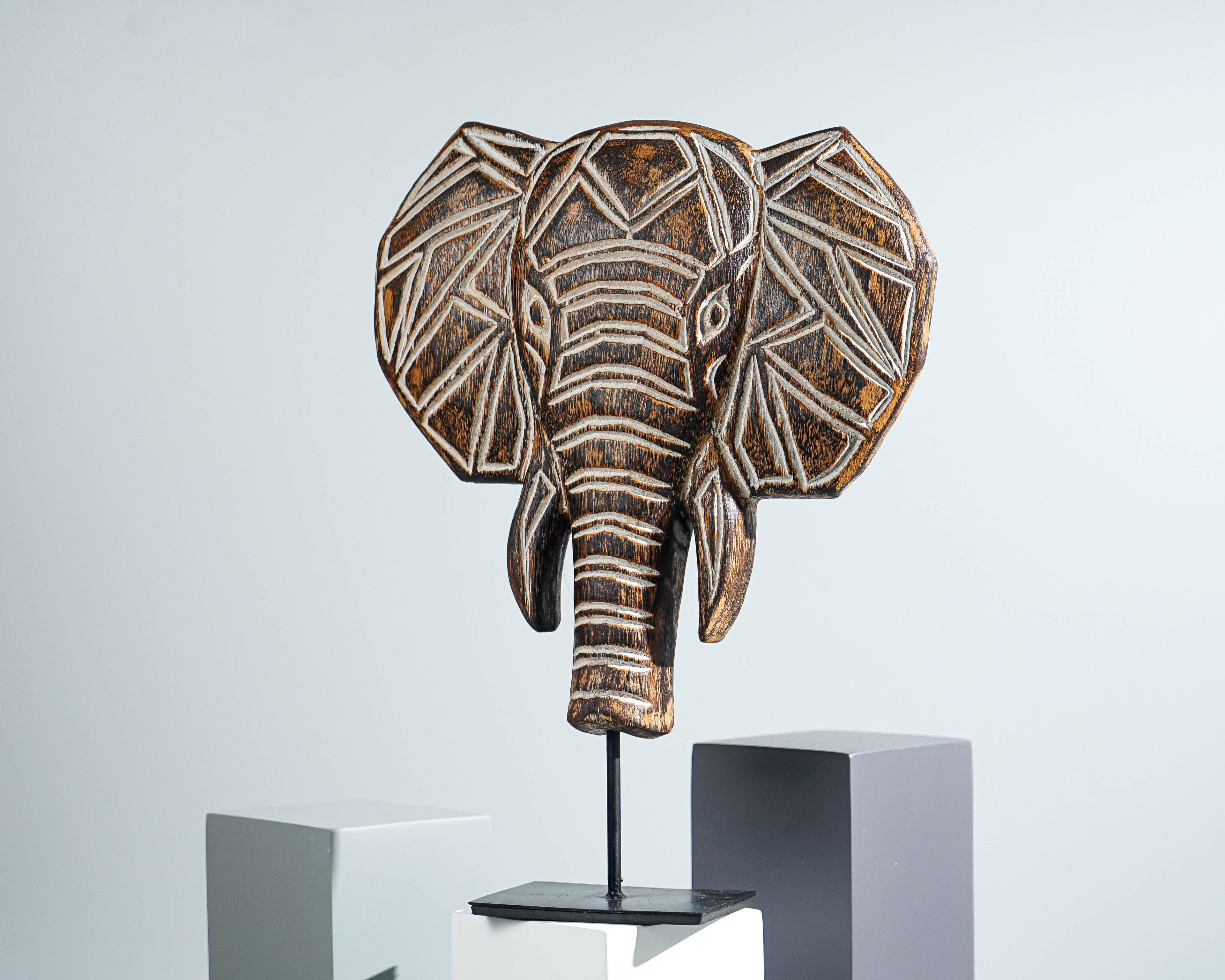 Wooden Traditional Elephant Wall Decor, Elephant on Stand, Animal Statue, Hanging Sculpture, Wood Carving, Office Decor, Gift for Her
