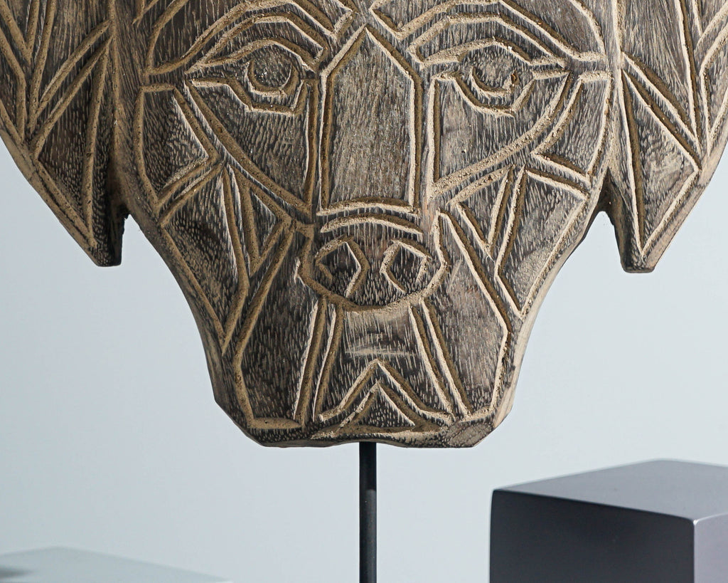 Dog Face of Timor Wall Art, Dog on Stand, Wood Carving, Animal Statue, Traditional Art, Handmade Statue, Halloween Decor, Grandfather Gift