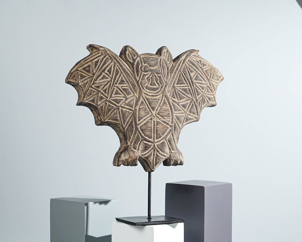 Timor Bat Wall Decor, Animal on Stand, Sculpture, Wood Carving, Bat Statue, Traditional Art, Bat Figurine, Gift for Dad, Memorial Gift