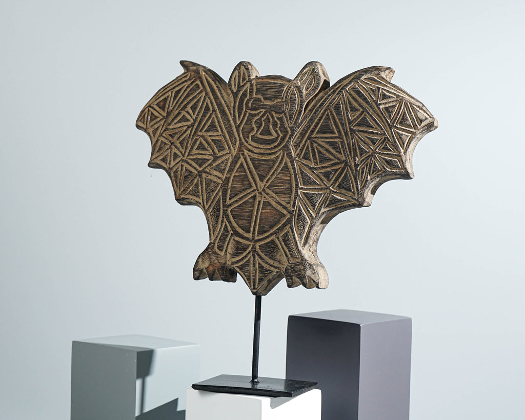 Timor Bat Wall Decor, Animal on Stand, Sculpture, Wood Carving, Bat Statue, Traditional Art, Bat Figurine, Gift for Dad, Memorial Gift