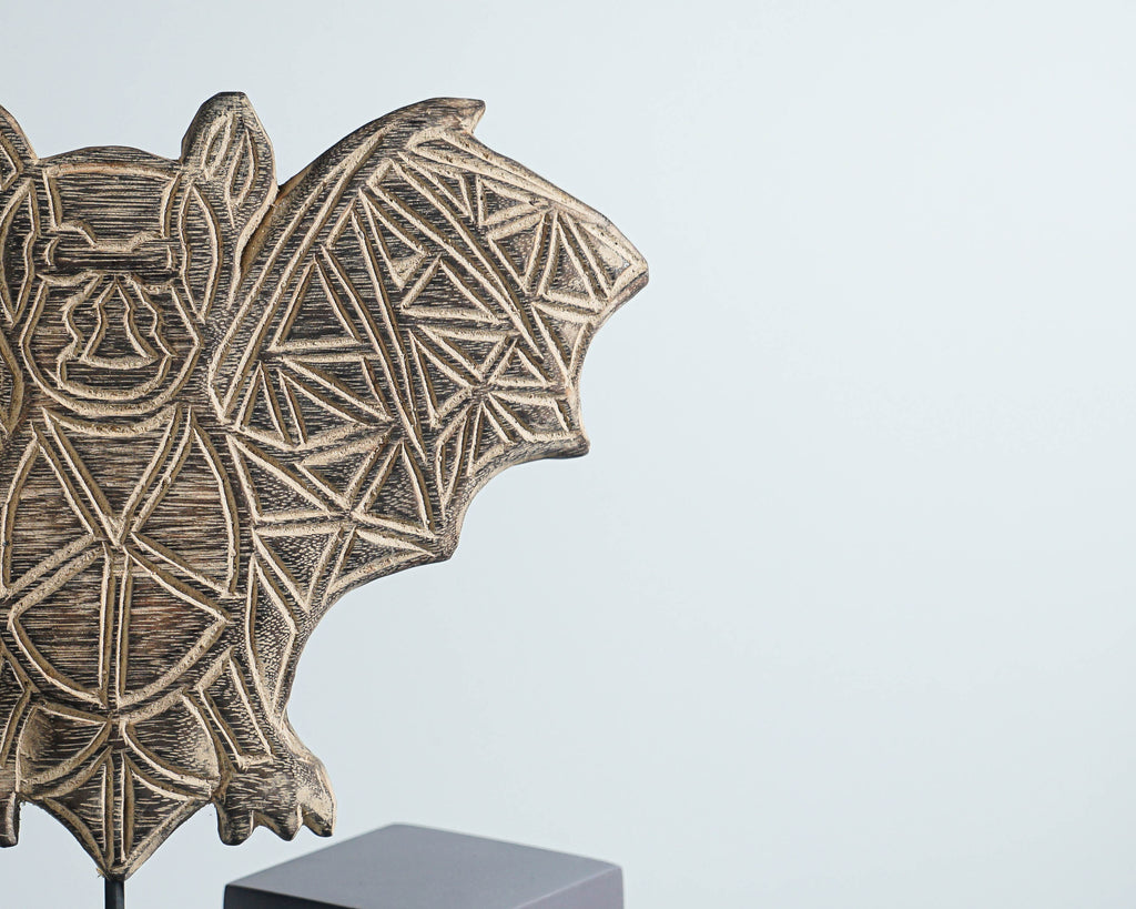 Timor Bat Wall Decor, Animal on Stand, Sculpture, Wood Carving, Bat Statue, Traditional Art, Bat Figurine, Gift for Dad, Memorial Gift
