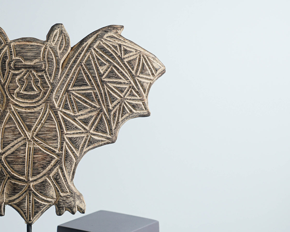 Timor Bat Wall Decor, Animal on Stand, Sculpture, Wood Carving, Bat Statue, Traditional Art, Bat Figurine, Gift for Dad, Memorial Gift