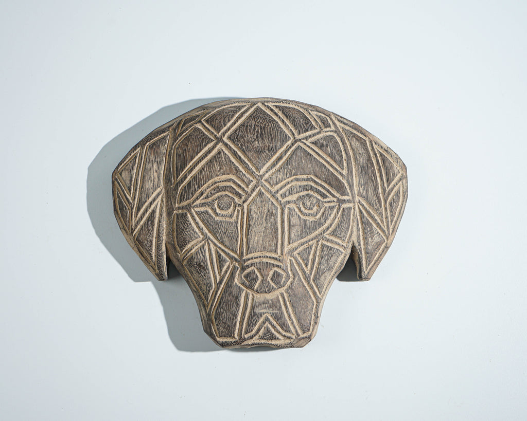 Dog Face of Timor Wall Art, Dog on Stand, Wood Carving, Animal Statue, Traditional Art, Handmade Statue, Halloween Decor, Grandfather Gift