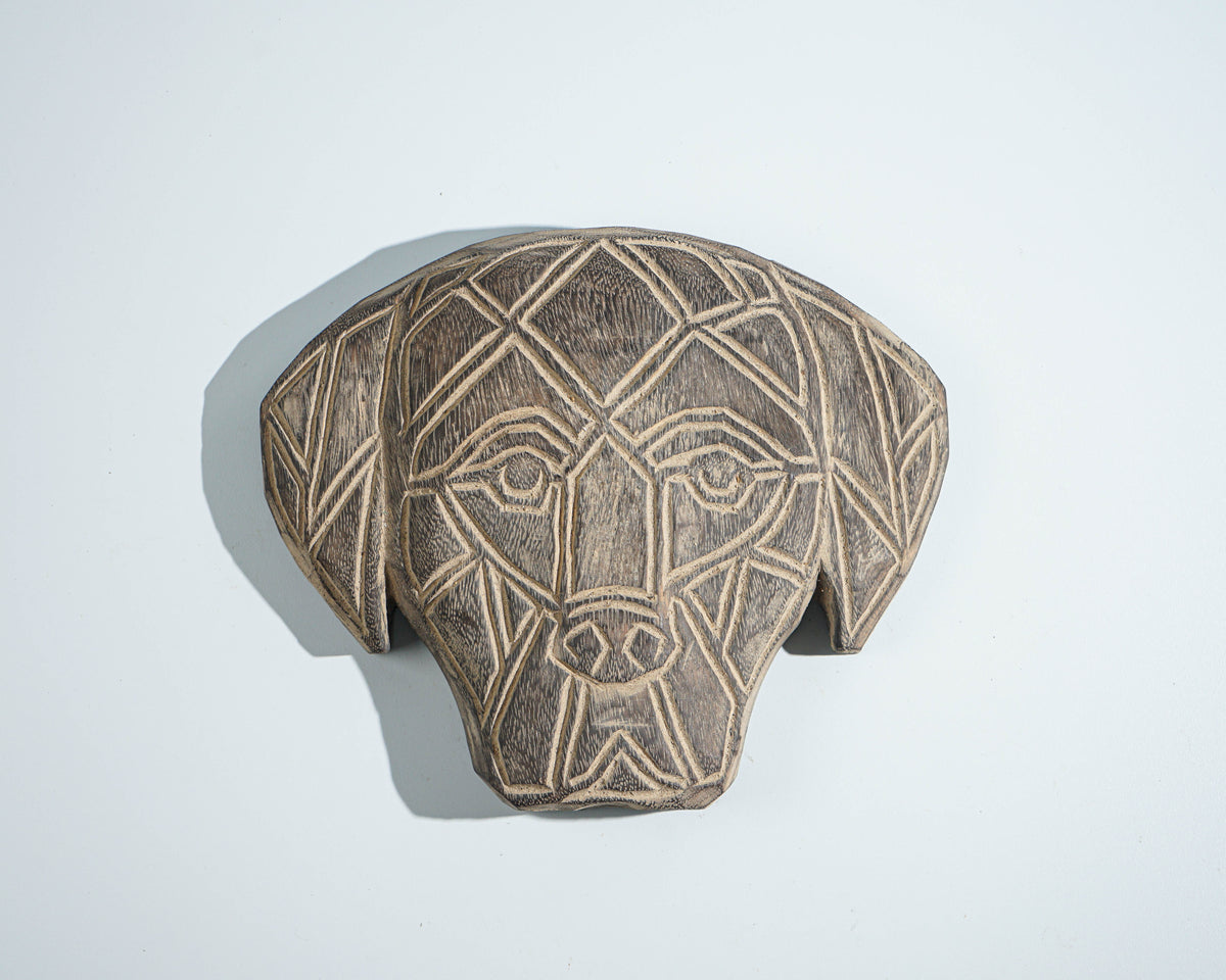 Dog Face of Timor Wall Art, Dog on Stand, Wood Carving, Animal Statue, Traditional Art, Handmade Statue, Halloween Decor, Grandfather Gift