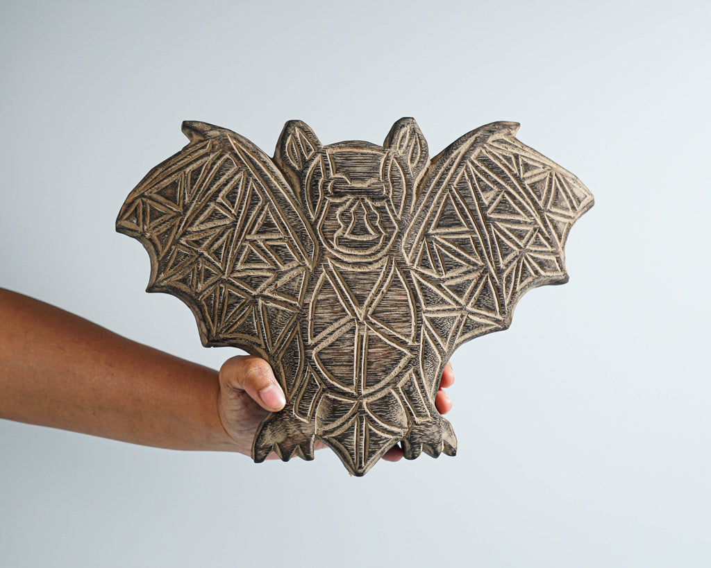 Timor Bat Wall Decor, Animal on Stand, Sculpture, Wood Carving, Bat Statue, Traditional Art, Bat Figurine, Gift for Dad, Memorial Gift