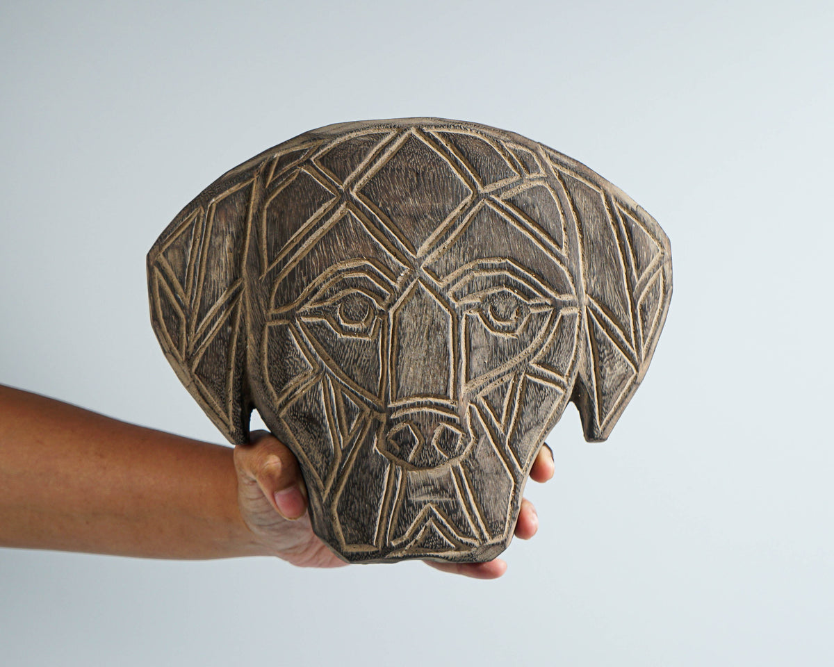 Dog Face of Timor Wall Art, Dog on Stand, Wood Carving, Animal Statue, Traditional Art, Handmade Statue, Halloween Decor, Grandfather Gift