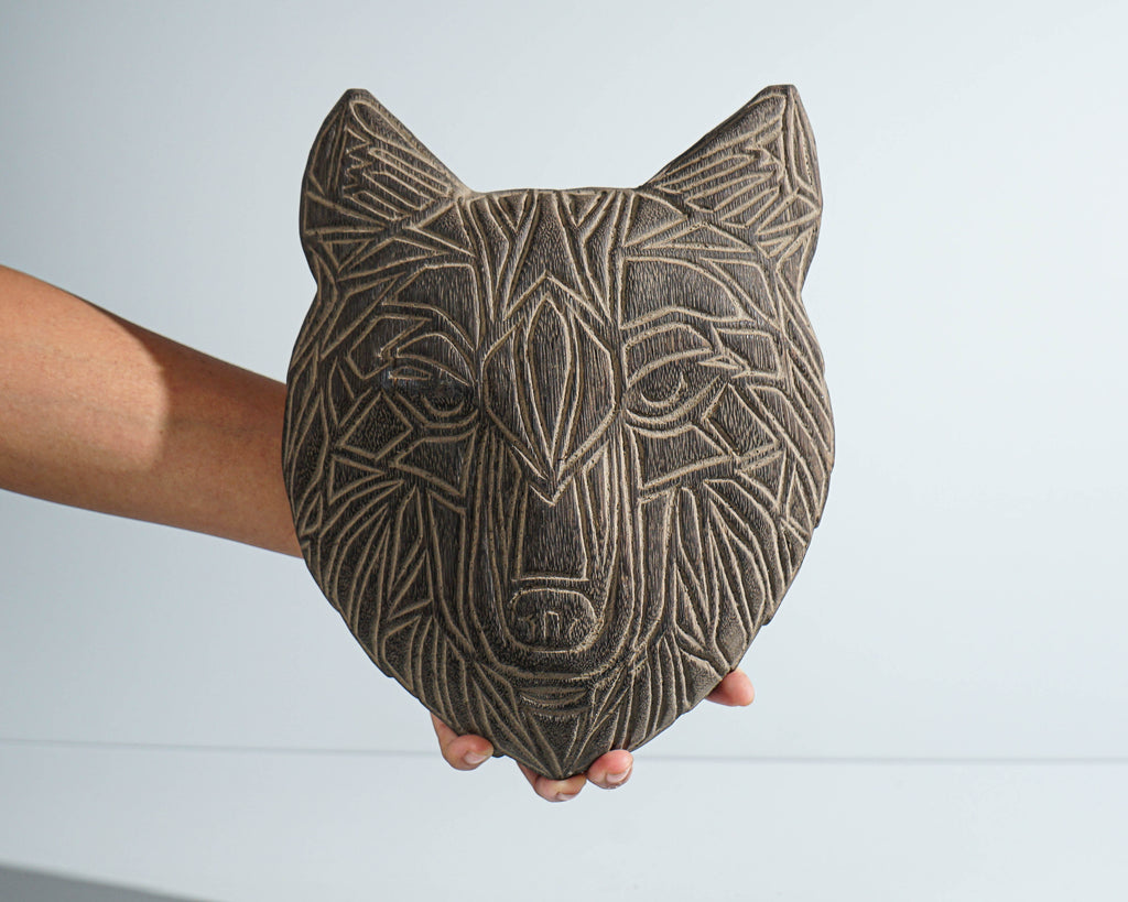 Wooden wolf Traditional Mask, Wall Art, Hanging figurine, Animal Statue, Hand Carved, Wood Carving, LivingRoom Decoration, Grandfather Gift
