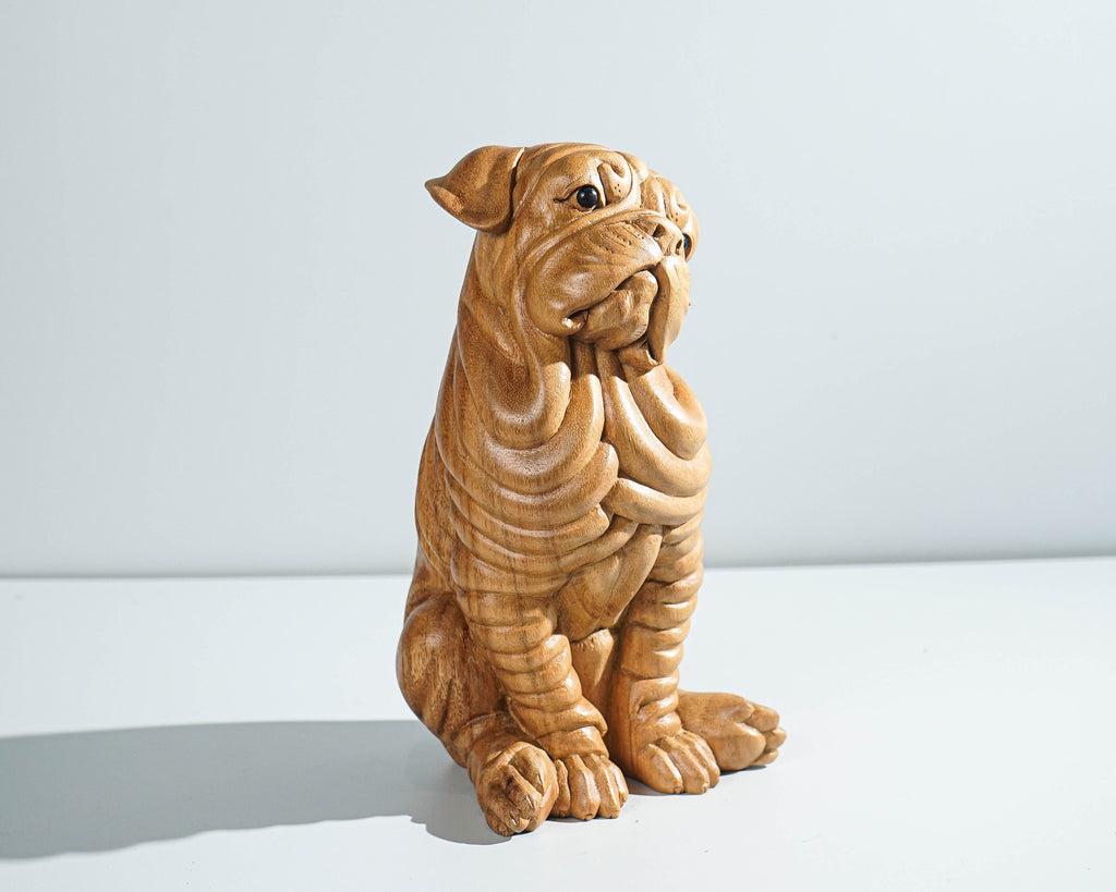 English Bulldog Sculpture, Dog Miniature, Unique Statue, Wooden Art, Handcrafted, Wood Carving, Bedroom Décor, Dog Lover, Gift for Kids
