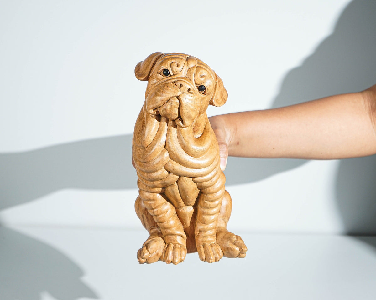English Bulldog Sculpture, Dog Miniature, Unique Statue, Wooden Art, Handcrafted, Wood Carving, Bedroom Décor, Dog Lover, Gift for Kids