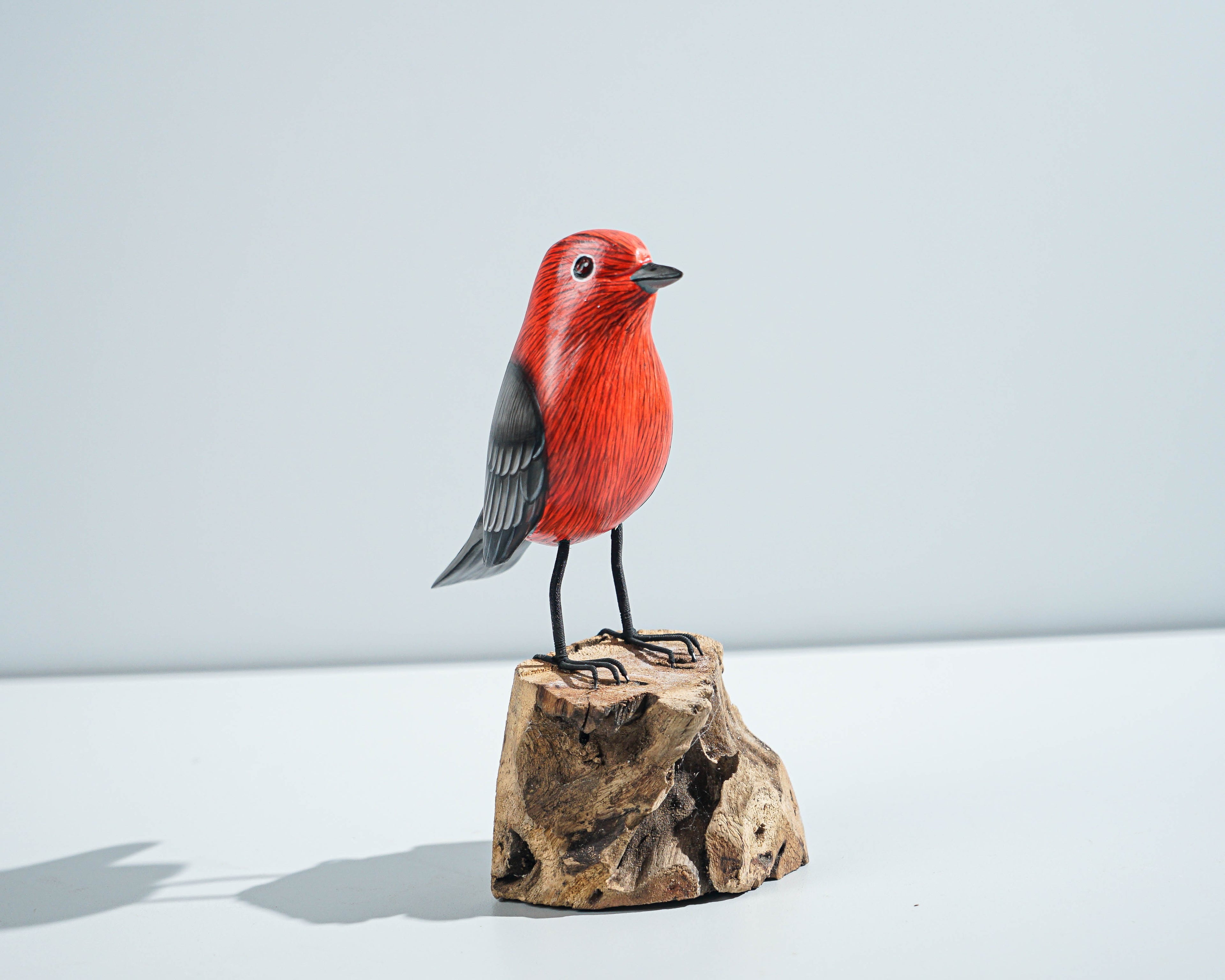Red Bird Sculpture, Bird Statue, Painted Wood Carving, Handcrafted, Colorful Art, Animal Ornament, Handmade, Room Decor, Graduation Gifts