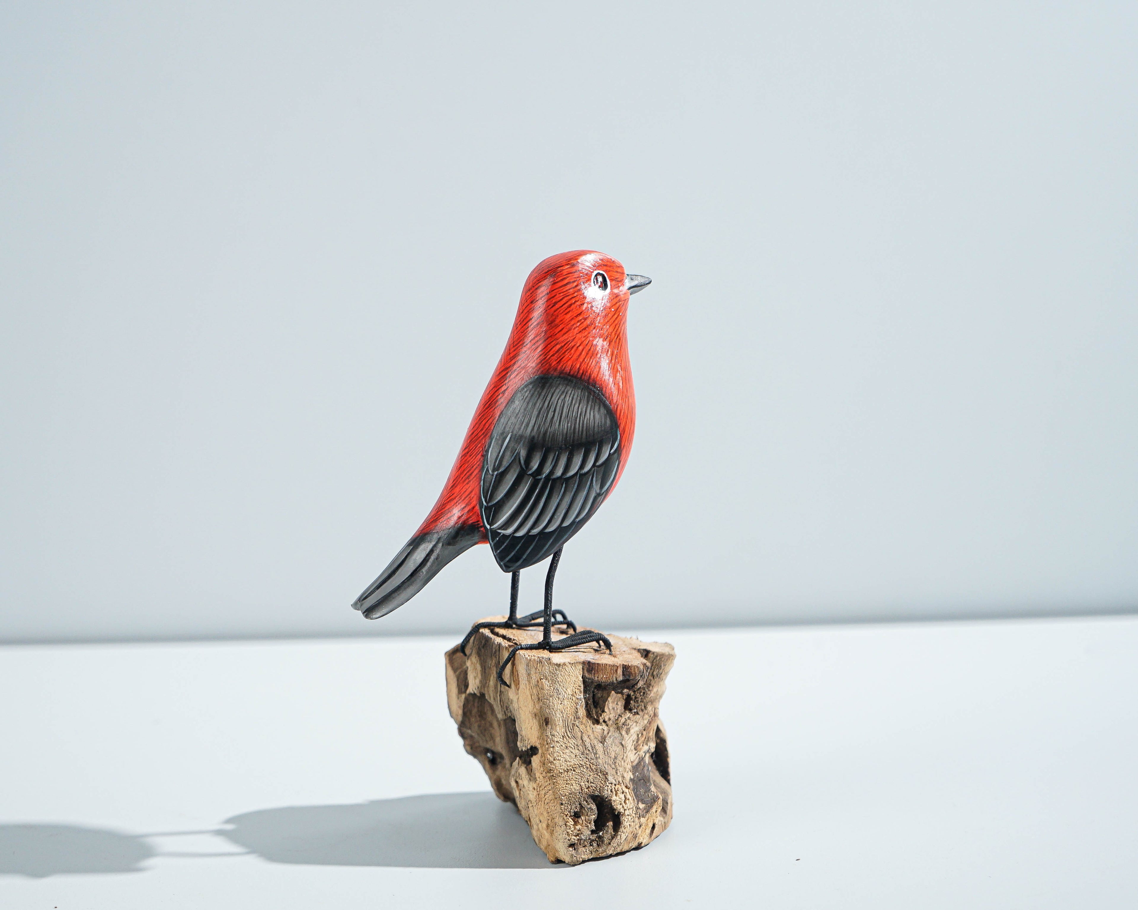 Red Bird Sculpture, Bird Statue, Painted Wood Carving, Handcrafted, Colorful Art, Animal Ornament, Handmade, Room Decor, Graduation Gifts