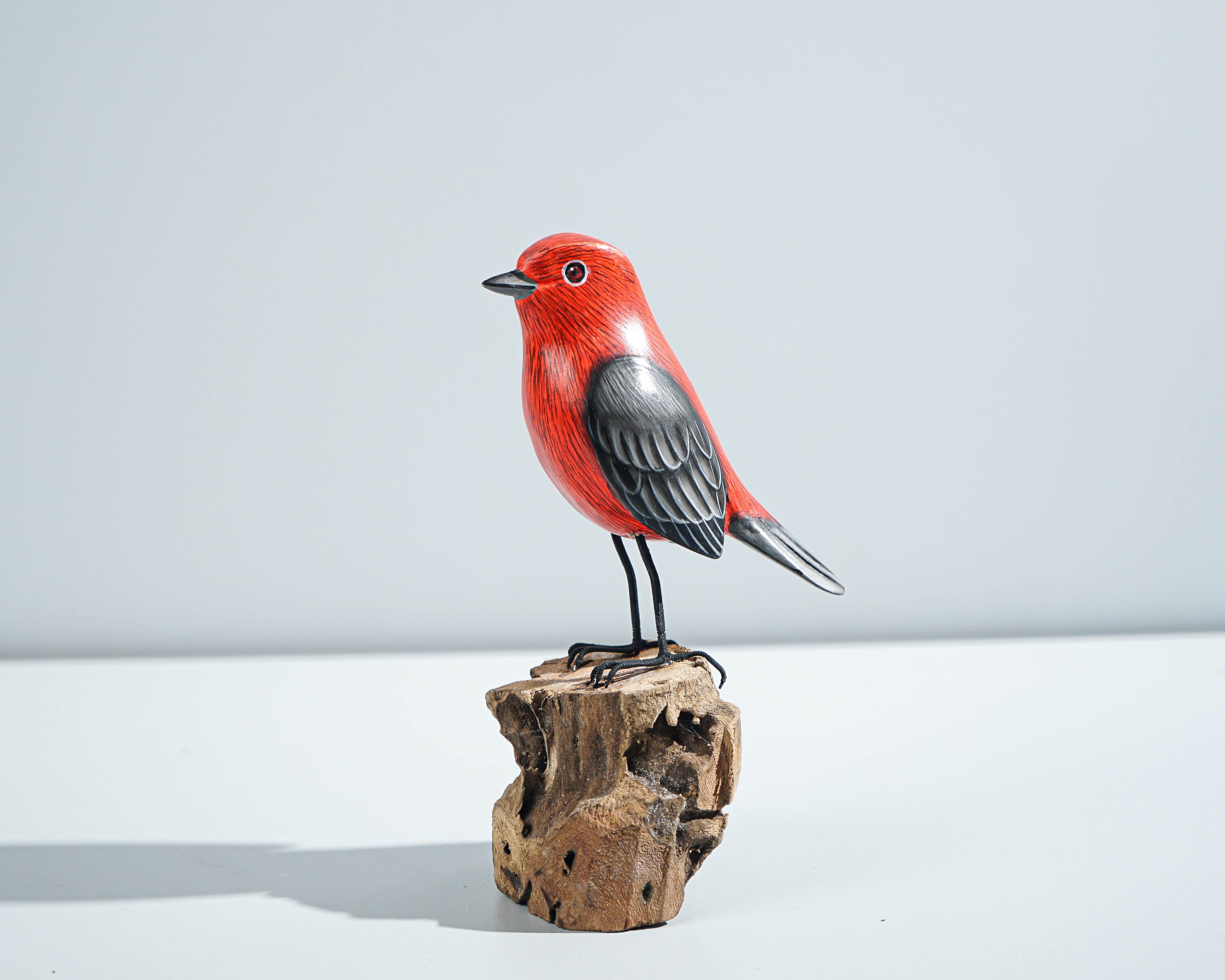 Red Bird Sculpture, Bird Statue, Painted Wood Carving, Handcrafted, Colorful Art, Animal Ornament, Handmade, Room Decor, Graduation Gifts