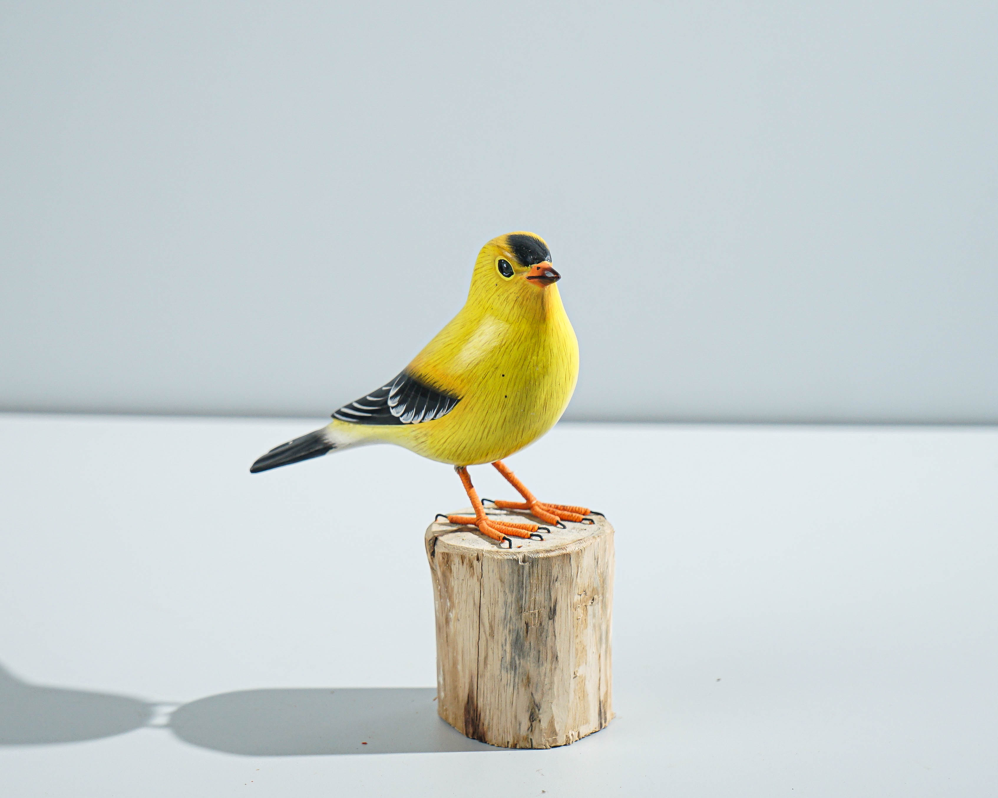 American Goldfinch Sculpture 5in Tall Hand-Painted Wooden Bird Art