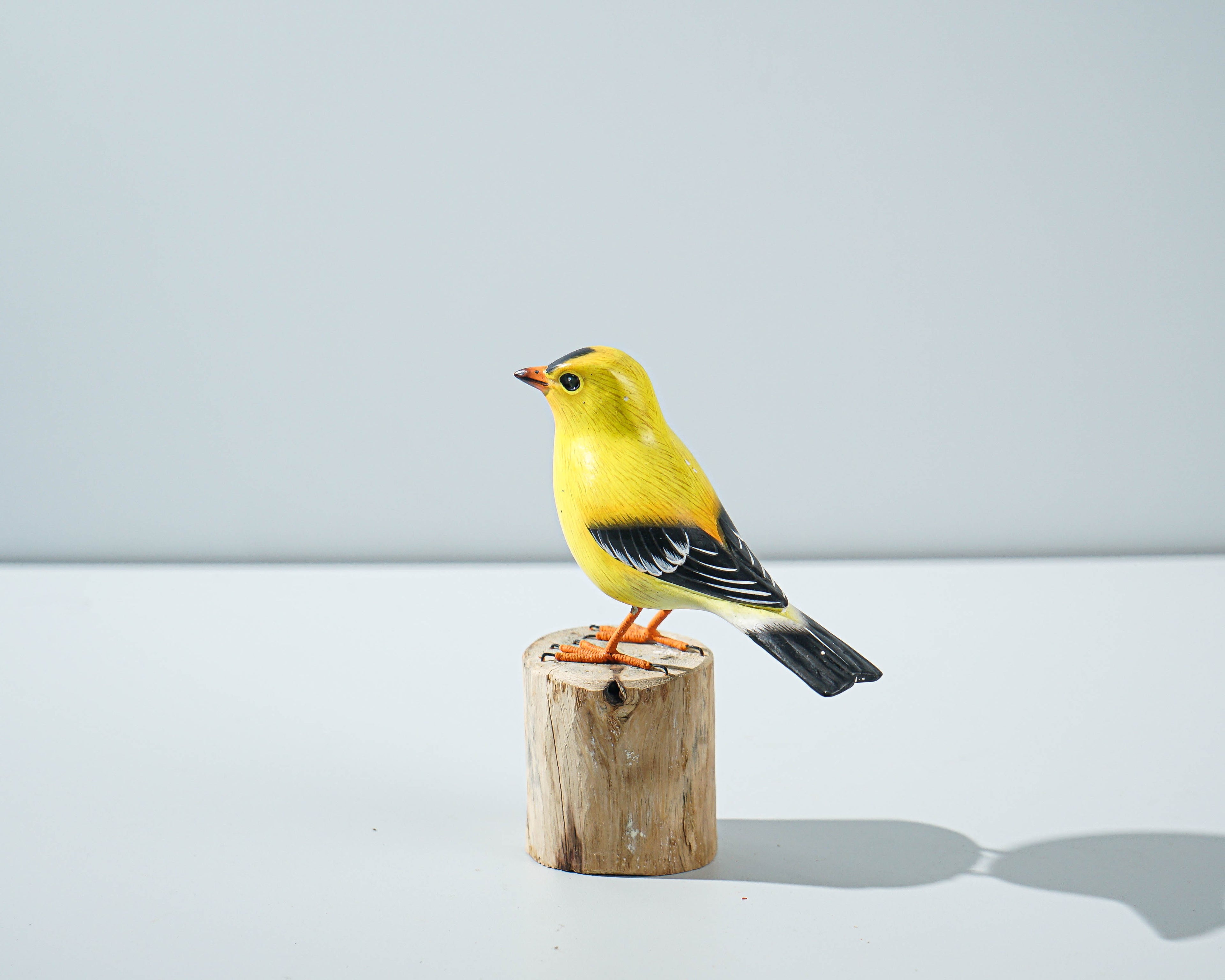 American Goldfinch Sculpture 5in Tall Hand-Painted Wooden Bird Art