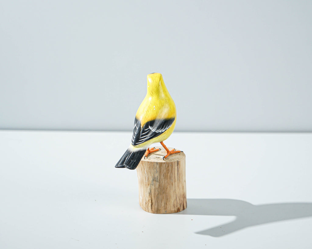 American Goldfinch Sculpture 5in Tall Hand-Painted Wooden Bird Art