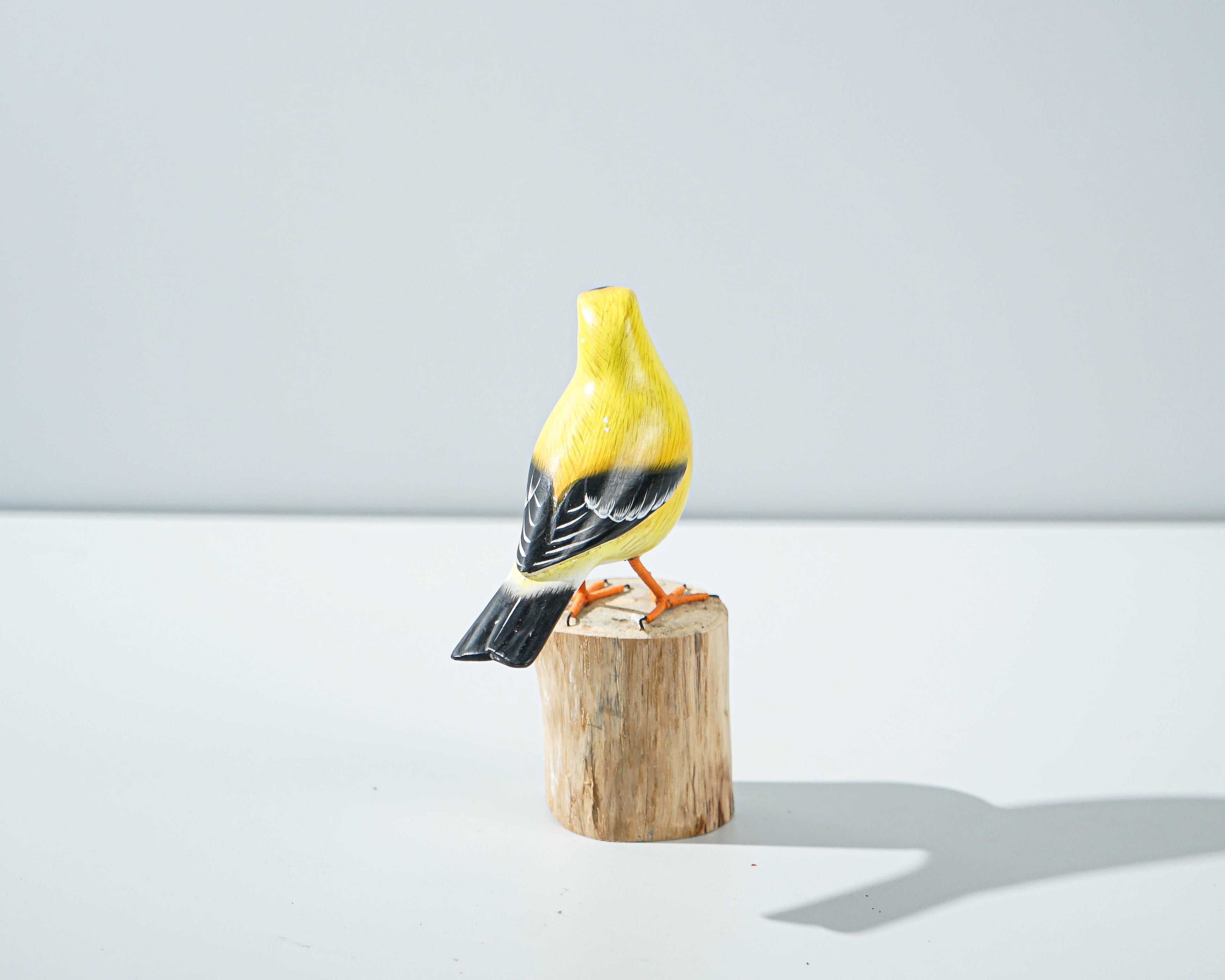 American Goldfinch Sculpture 5in Tall Hand-Painted Wooden Bird Art