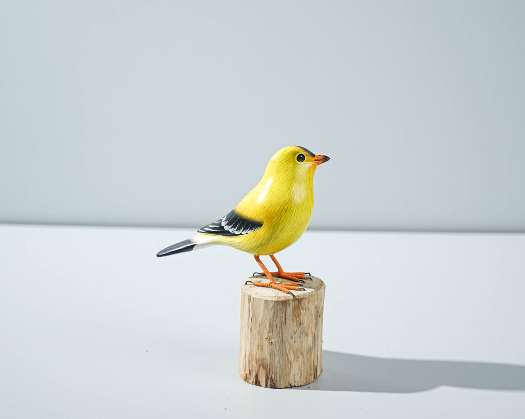 American Goldfinch Sculpture 5in Tall Hand-Painted Wooden Bird Art