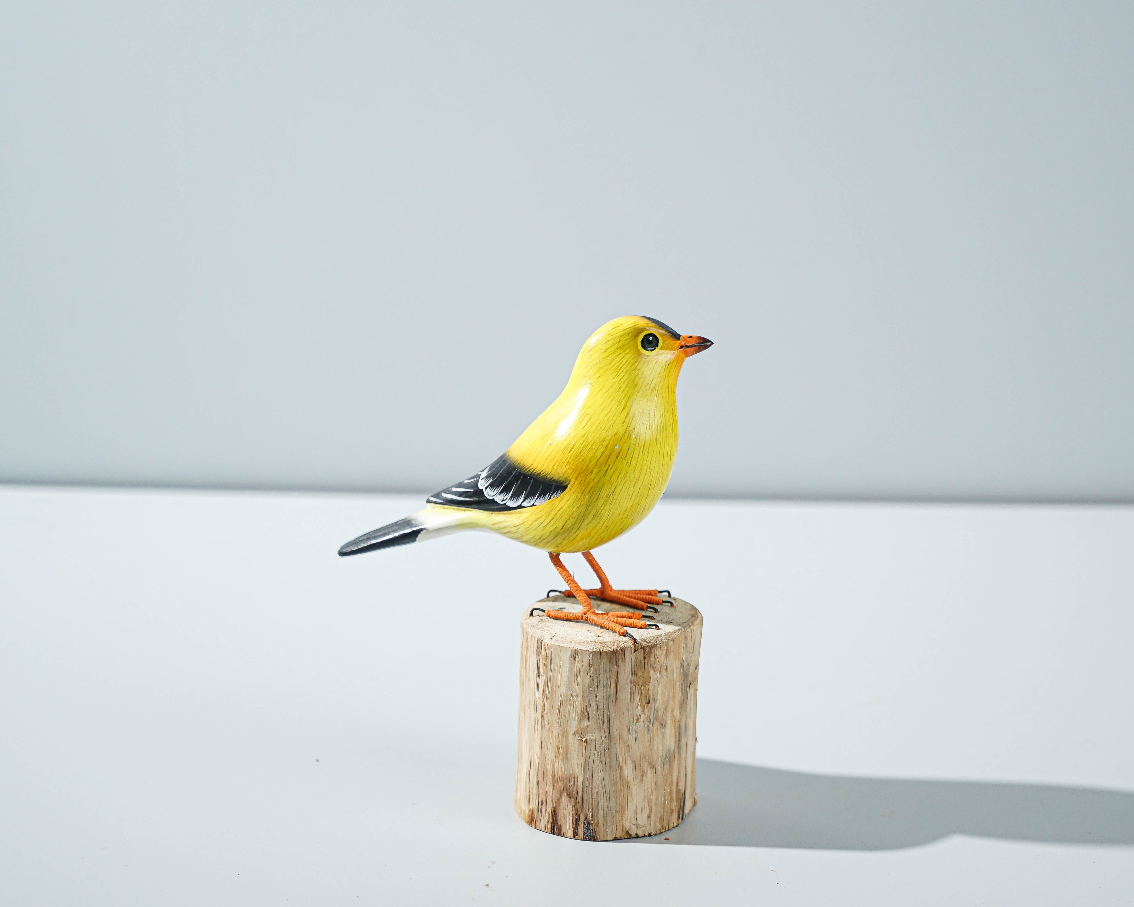 American Goldfinch Sculpture 5in Tall Hand-Painted Wooden Bird Art