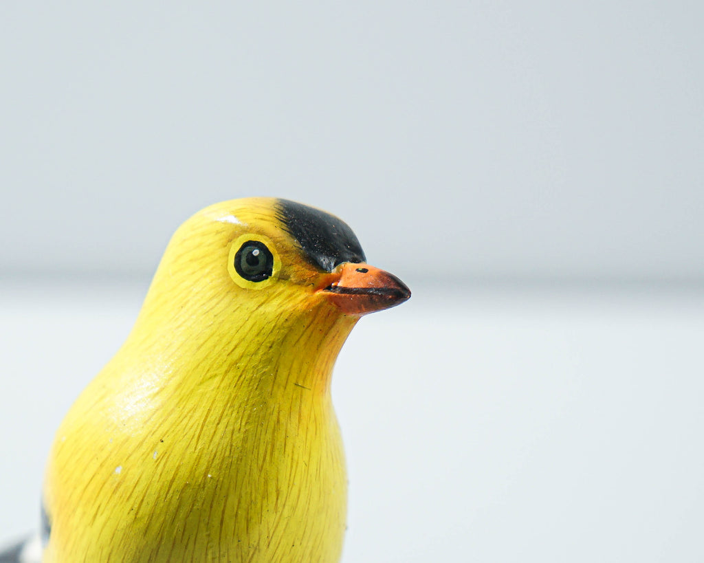 American Goldfinch Sculpture 5in Tall Hand-Painted Wooden Bird Art