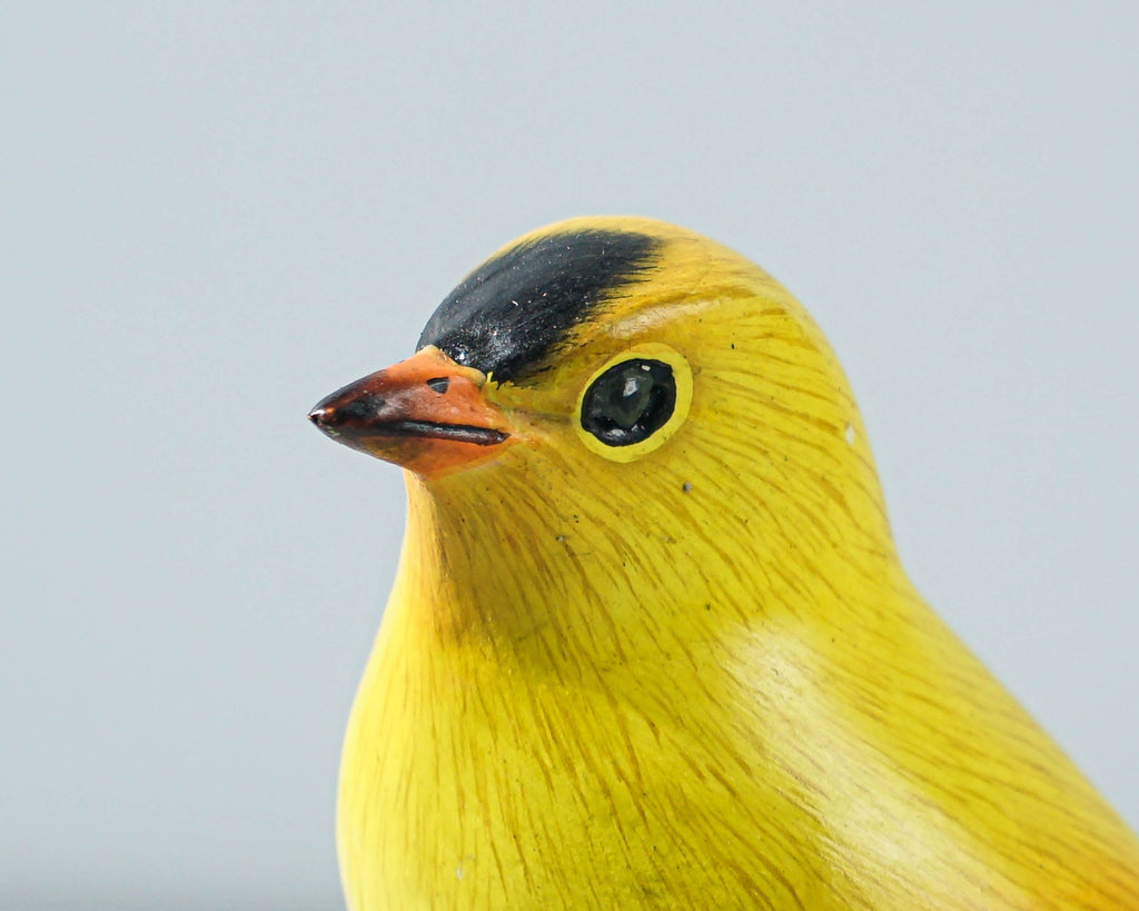 American Goldfinch Sculpture 5in Tall Hand-Painted Wooden Bird Art