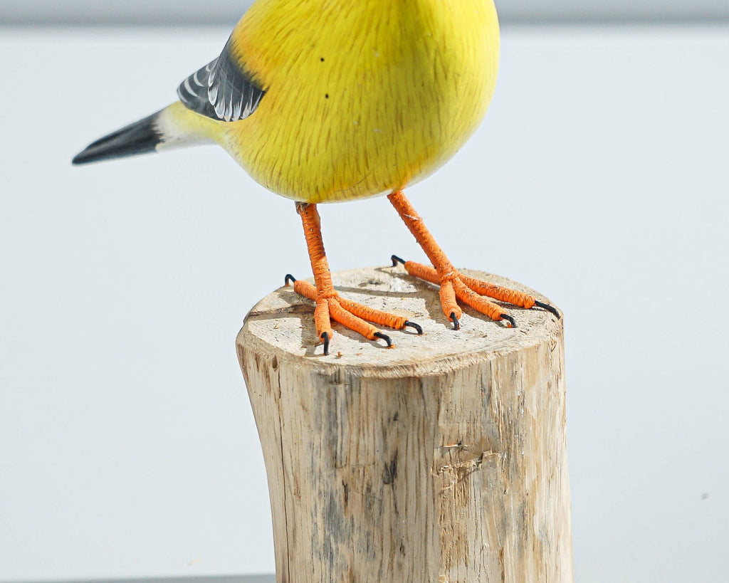 American Goldfinch Sculpture 5in Tall Hand-Painted Wooden Bird Art